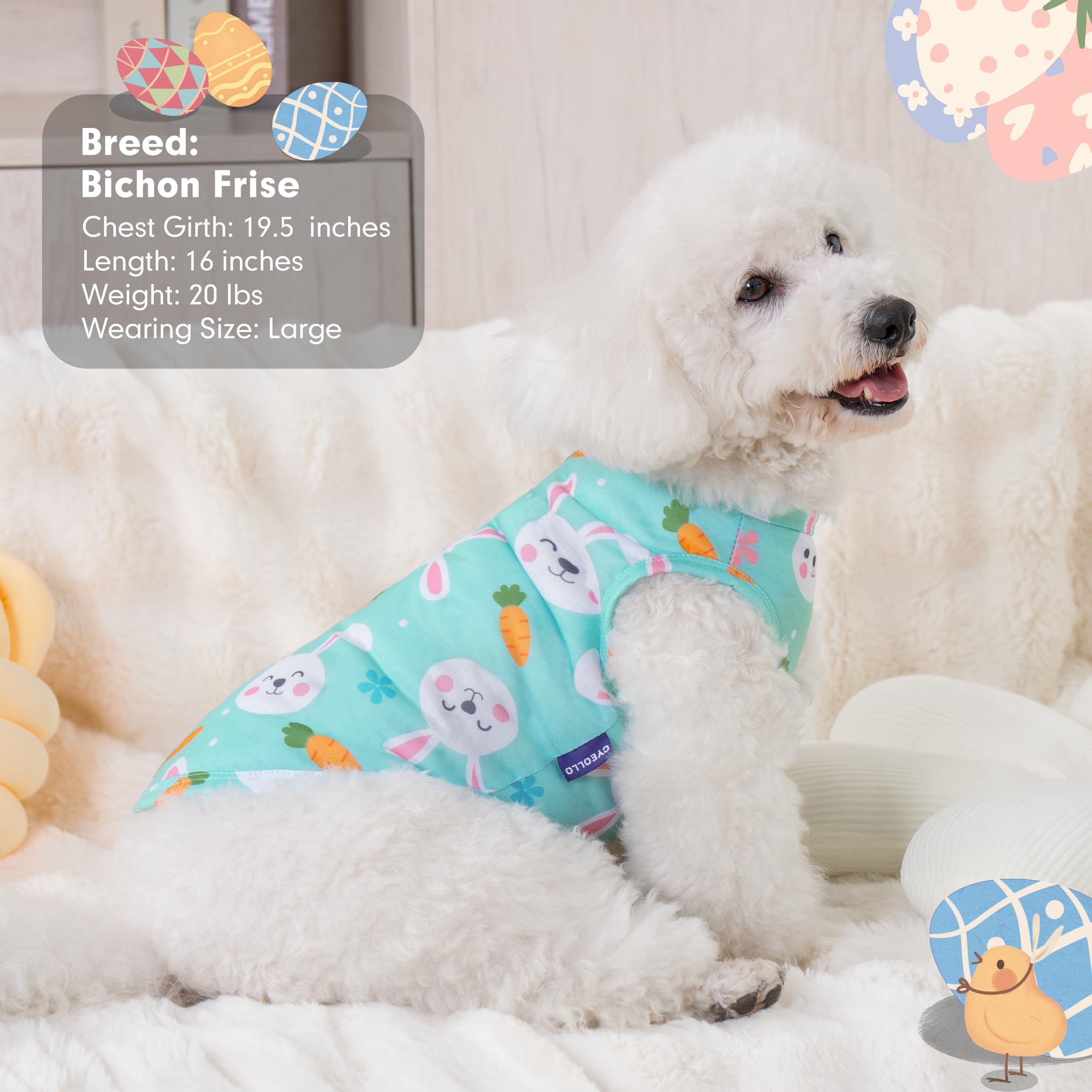 Cyeollo 2Pack Dog Easter Shirt For Small Dogs Soft Breathable T Shirts Dog Tank Top Vest T-Shirt Rabbit Print Pet Apparel