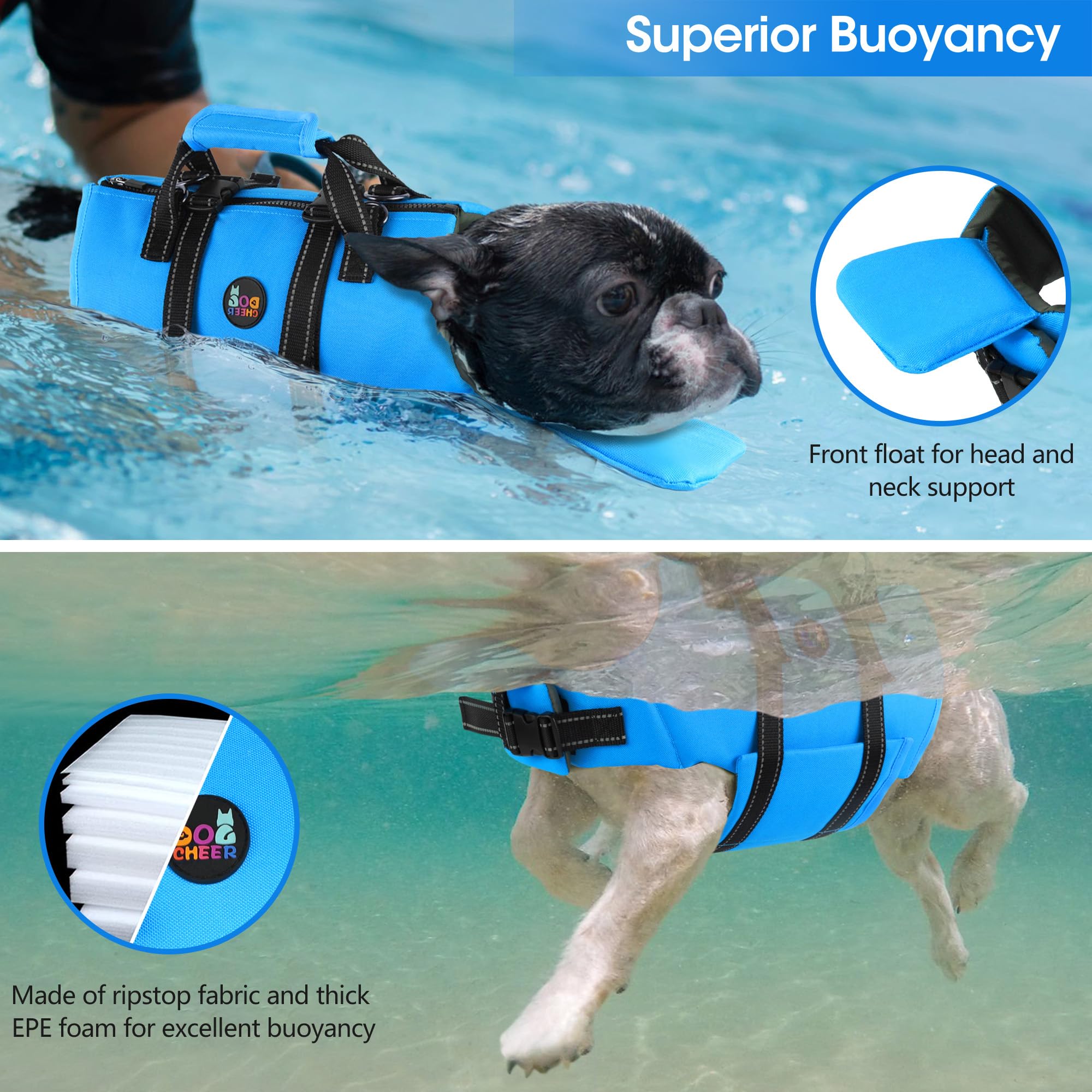 Dogcheer Dog Life Jacket With Zipper And 4Ft Leash, Adjustable Pet Life Vest For Swimming Boating, High Buoyancy Flotation Swim