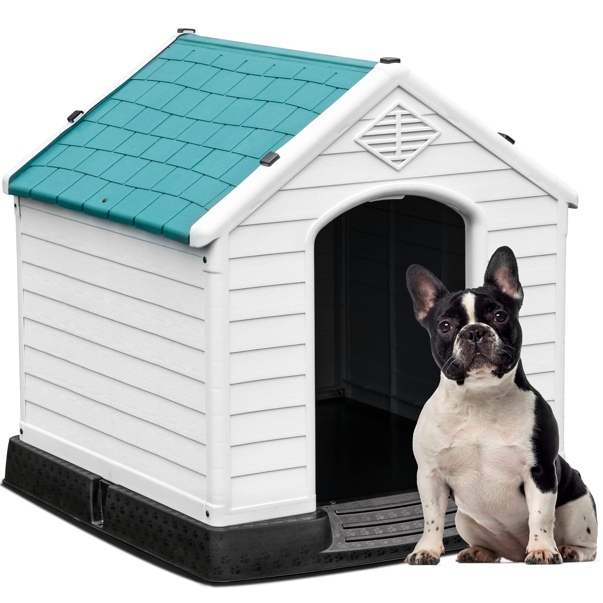 Yitahome 41'' Large Plastic Dog House Outdoor Indoor Doghouse Puppy Shelter Water Resistant Easy Assembly Sturdy Dog Kennel With