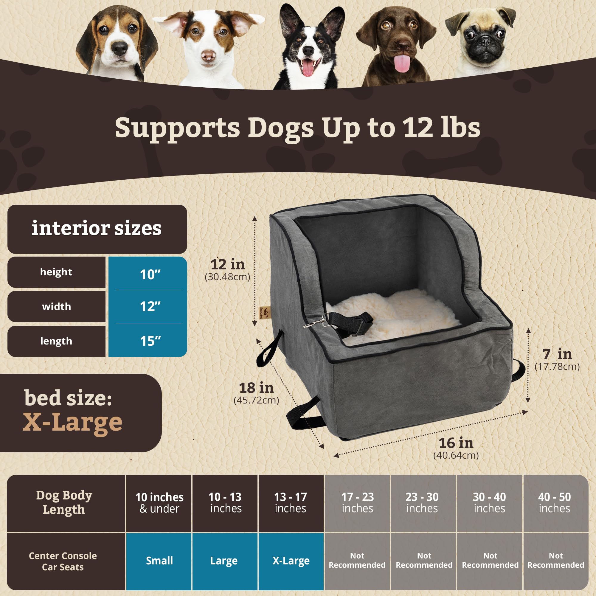 Snoozer Extra Large Luxury High-Back Console Pet Car Seat, Buckskin/Java Microsuede