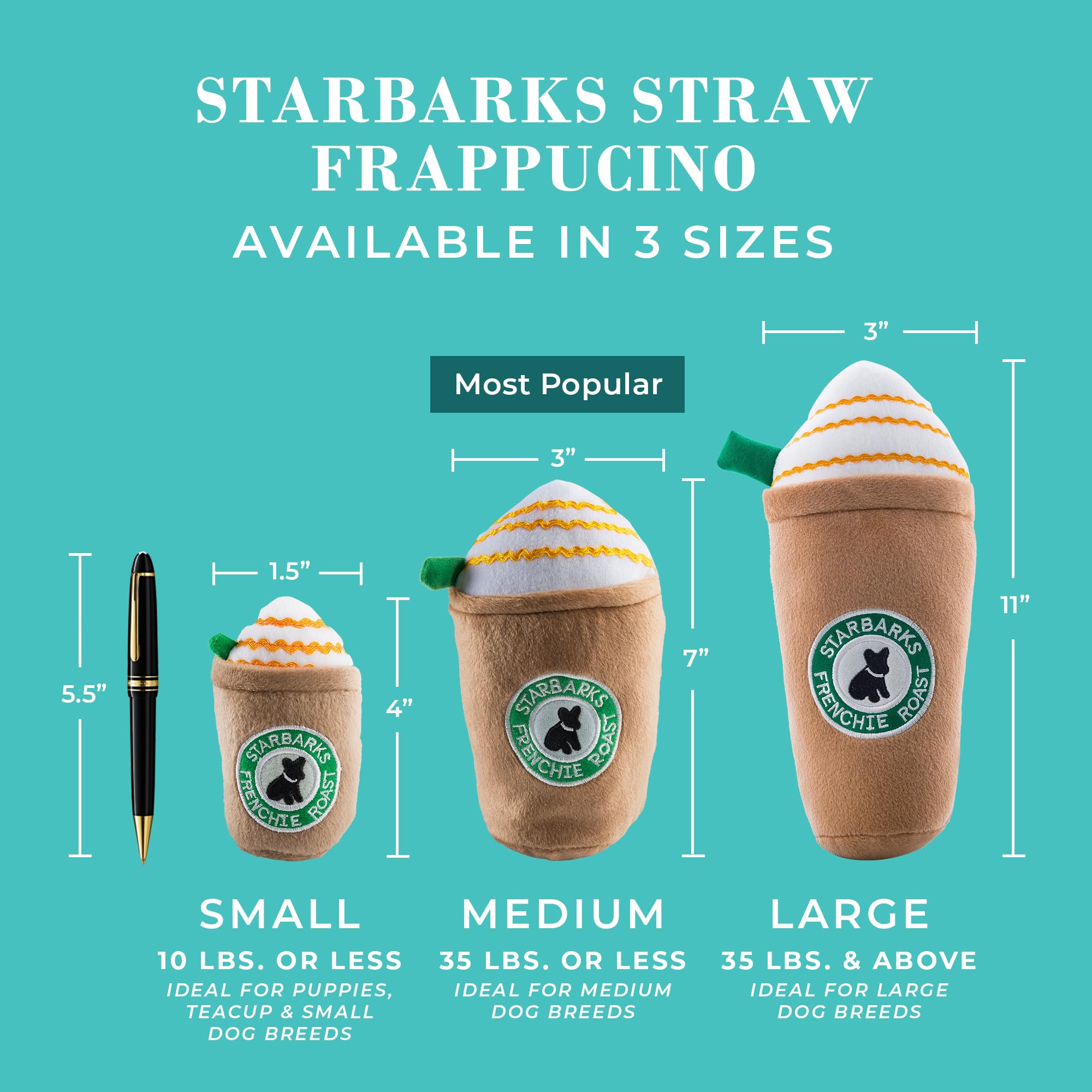 Haute Diggity Dog Starbarks Frappawcino, Plush Designer Dog Toys with Interactive Squeaker, Stimulating Pet Enrichment, Machine-