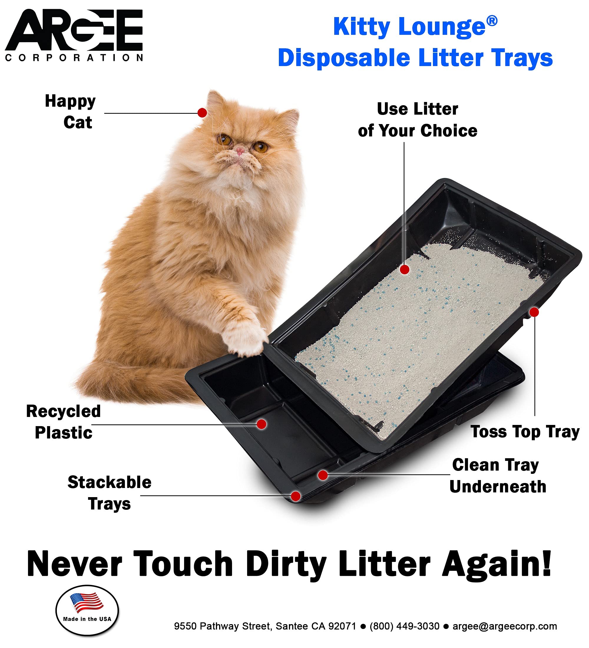 Kitty Lounge Disposable Litter Tray, Black, 50-Pack- Argee Rg606/50, Black