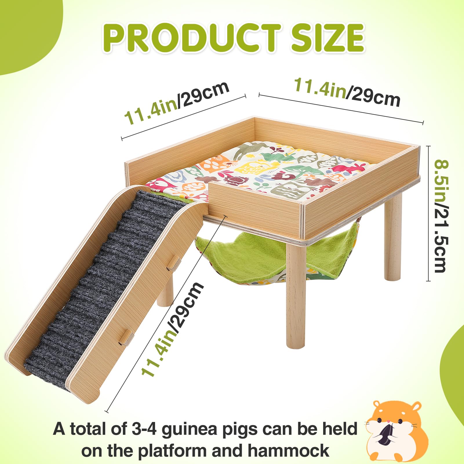 MEWTOGO Guinea Pigs Hammock with Platform, Wooden Hideout Bed for Small Pets, Single Hammock Size