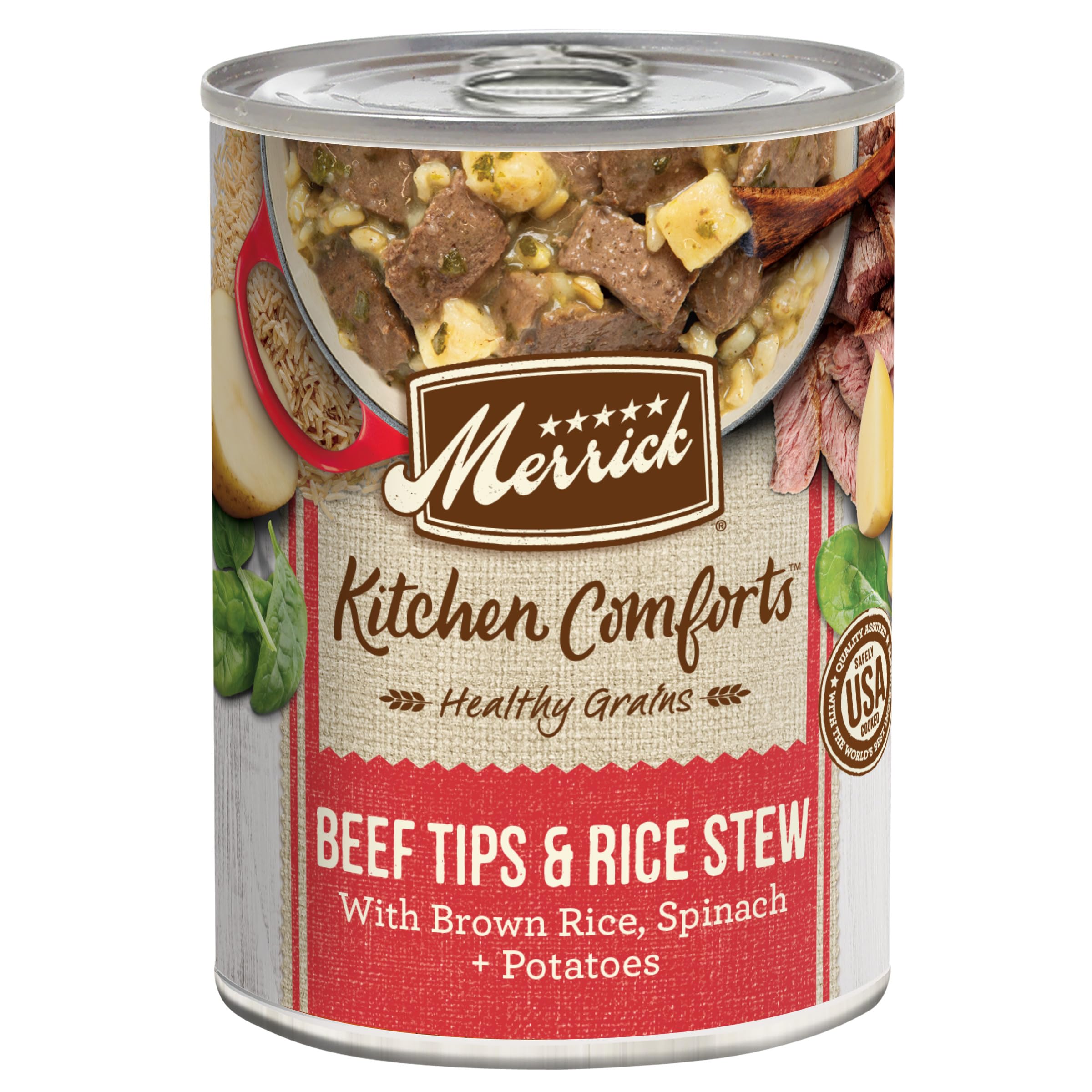 Merrick Kitchen Comforts Healthy and Natural Canned Adult Dog Food with Gravy, Beef Tips and Rice Stew - (Pack of 12) 12.7 oz. C