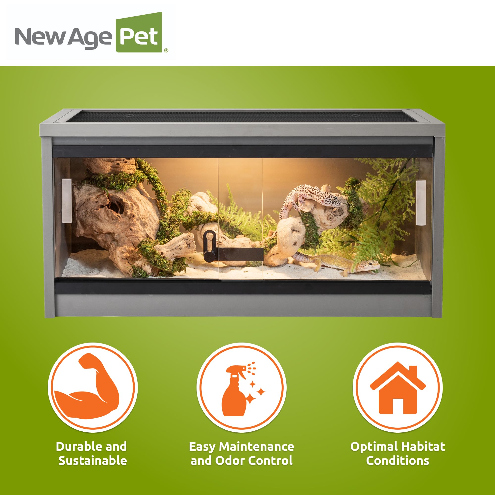 New Age Pet Ecoflex 24-Inch Mojave Reptile Lounge In Grey - Durable Wood Plastic Composite Habitat With Ventilated Side Panels,
