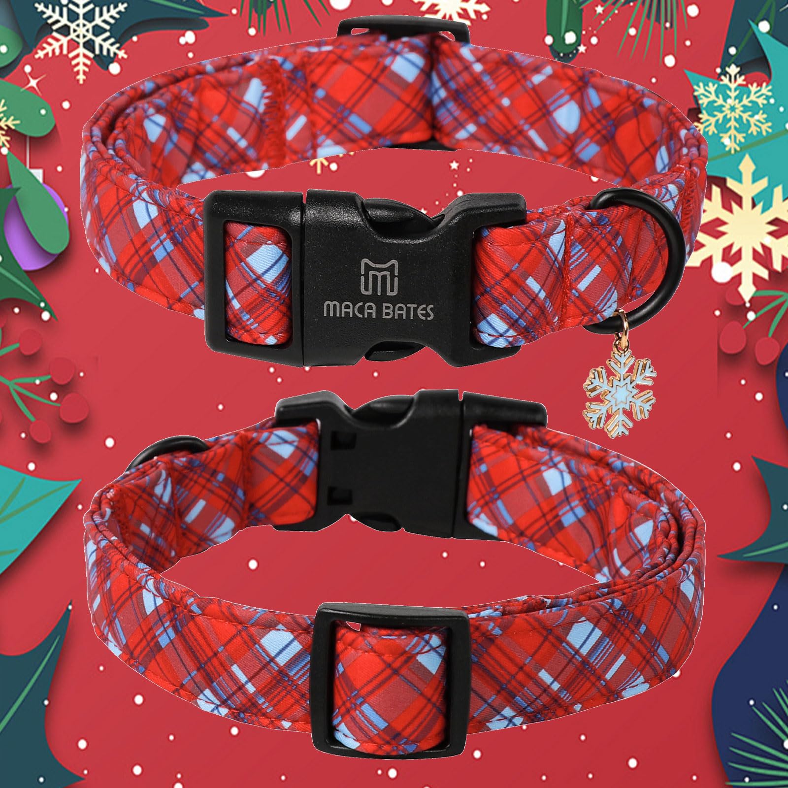 Maca Bates Christmas Twill Tartan Red And Blue Plaid Dog Collar Blue Puppy Collars Durable Soft Adjustable Birthday Gift For Xs