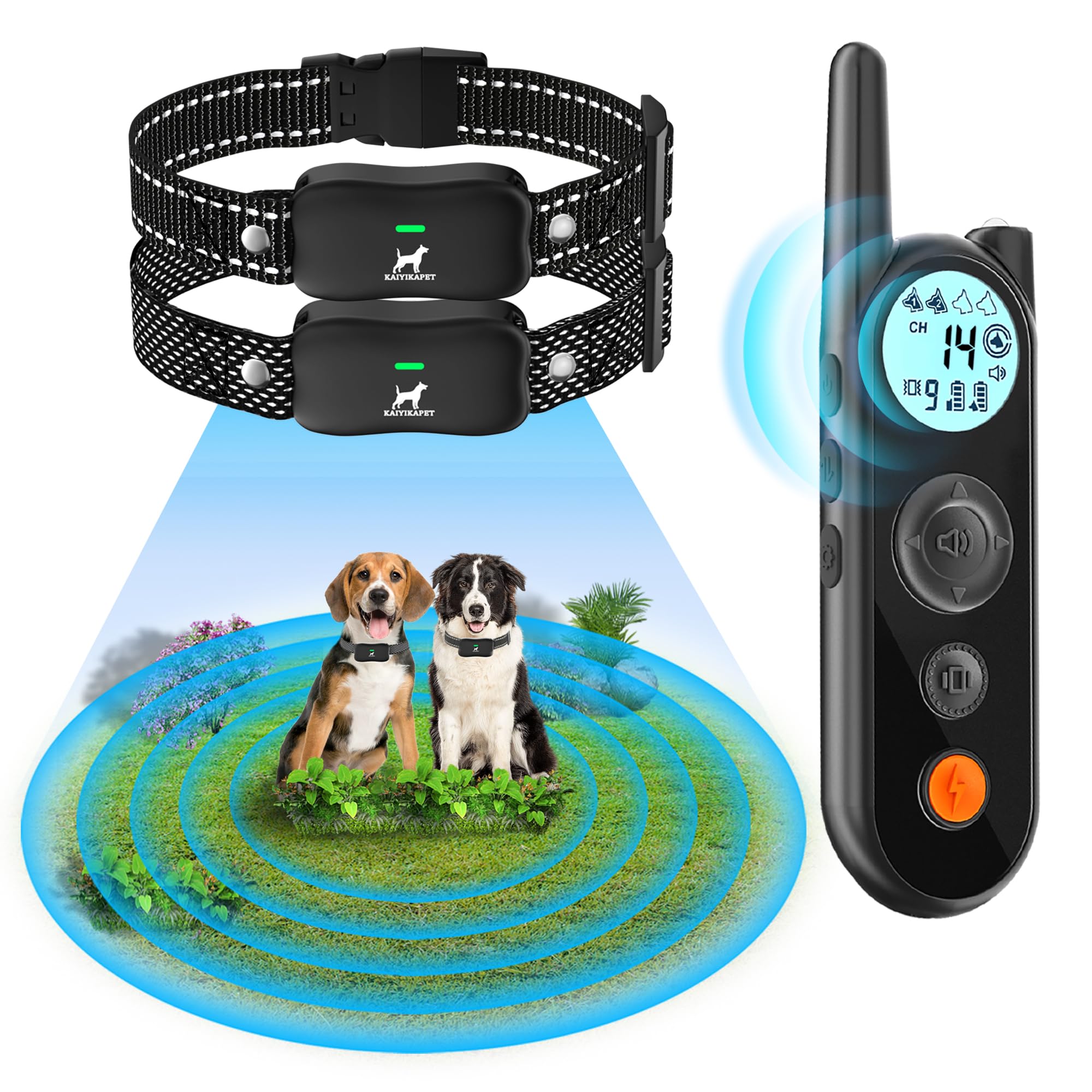 Kaiyikapet Wireless Dog Fence For 2 Dogs With 14 Levels Distance(25-3500Ft), Dog Training Collar With 3 Safe Training Modes For All Breeds, Sizes