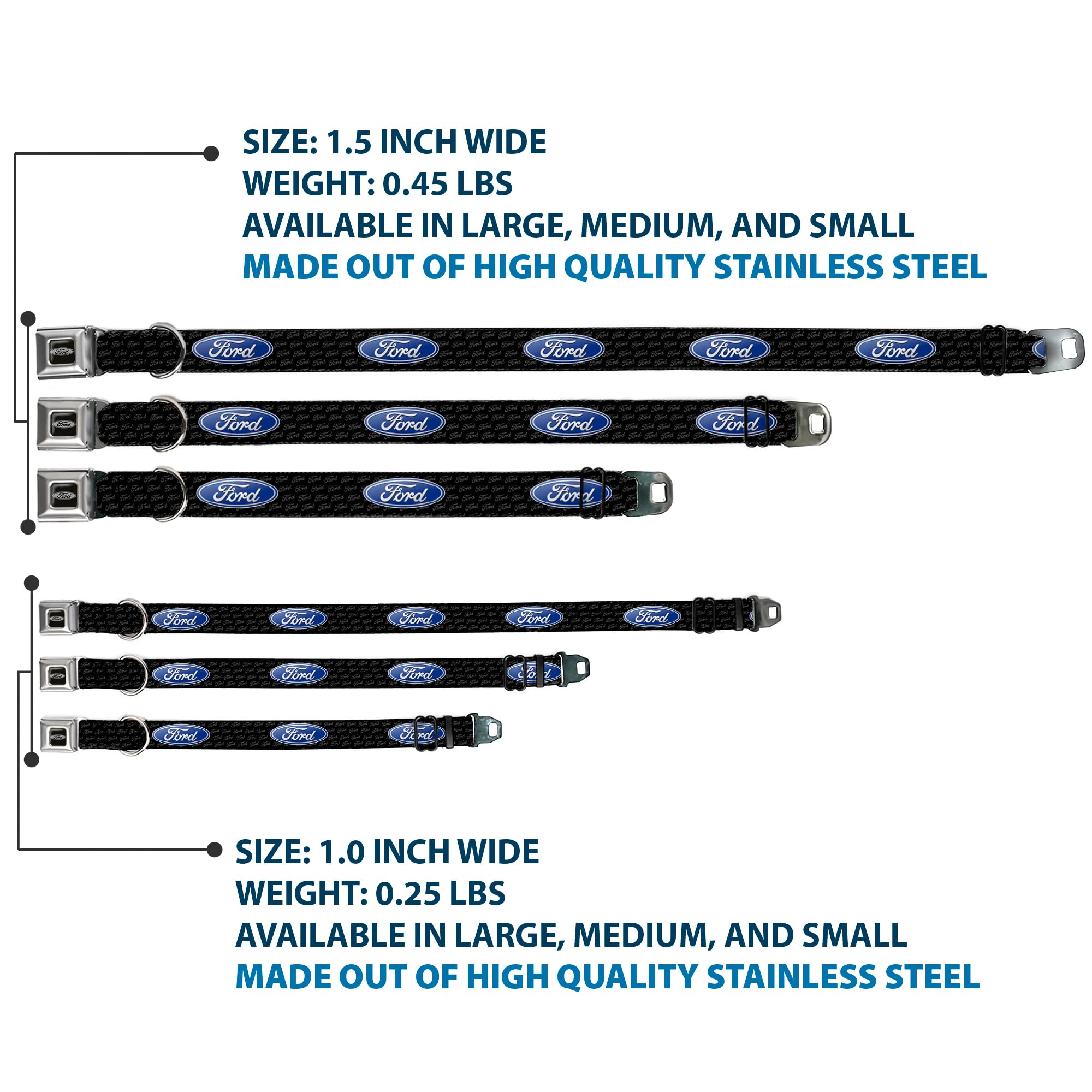 Buckle-Down Seatbelt Buckle Dog Collar - Ford Oval W/Text - 1'' Wide - Fits 9-15'' Neck - Small
