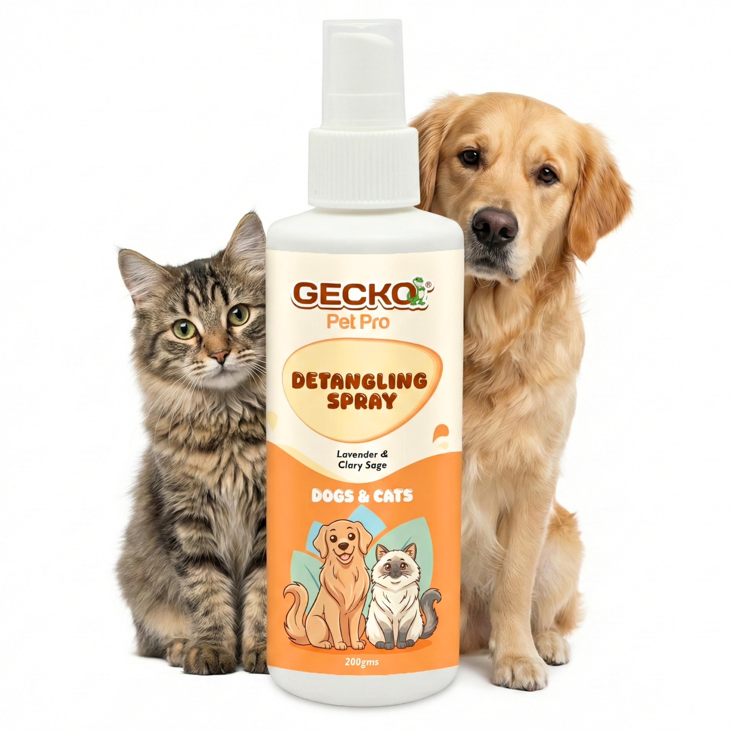 Gecko Pet Pro Detangling Spray For Dogs & Cats |Leave-In Conditioner & Grooming Spray | 2 Smooth Coat, Knot & Tangle Care | No-R