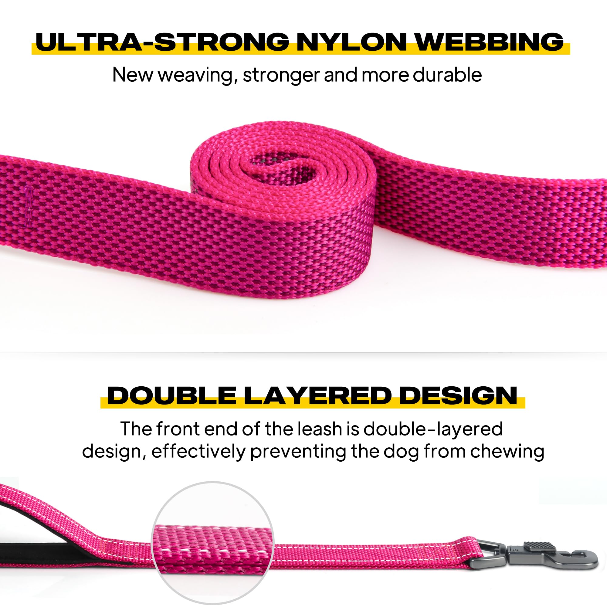 Fida 6 Ft Heavy Duty Dog Leash With 2 Comfortable Padded Handles, Traffic Handle & Advanced Easy Snap Hook, Reflective Walking Lead For Large, Medium & Small Breed Dogs, Rose