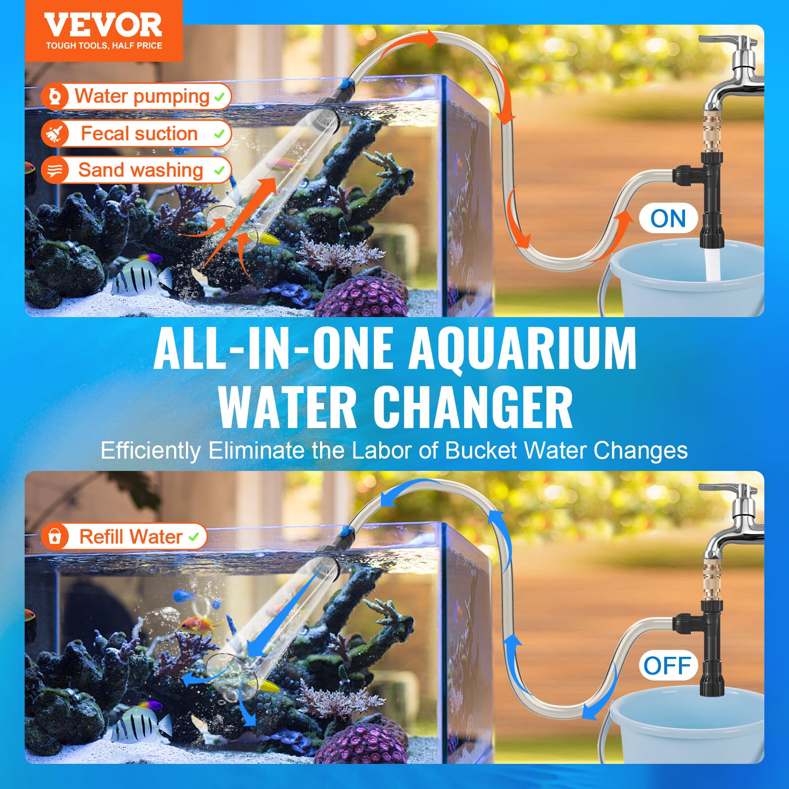 Vevor Aquarium Vacuum Gravel Cleaner, 25 Ft Pvc Hose Fish Tank Vacuum Gravel Cleaner, Siphon Fish Tank Cleaner Vacuum, 3 Types O