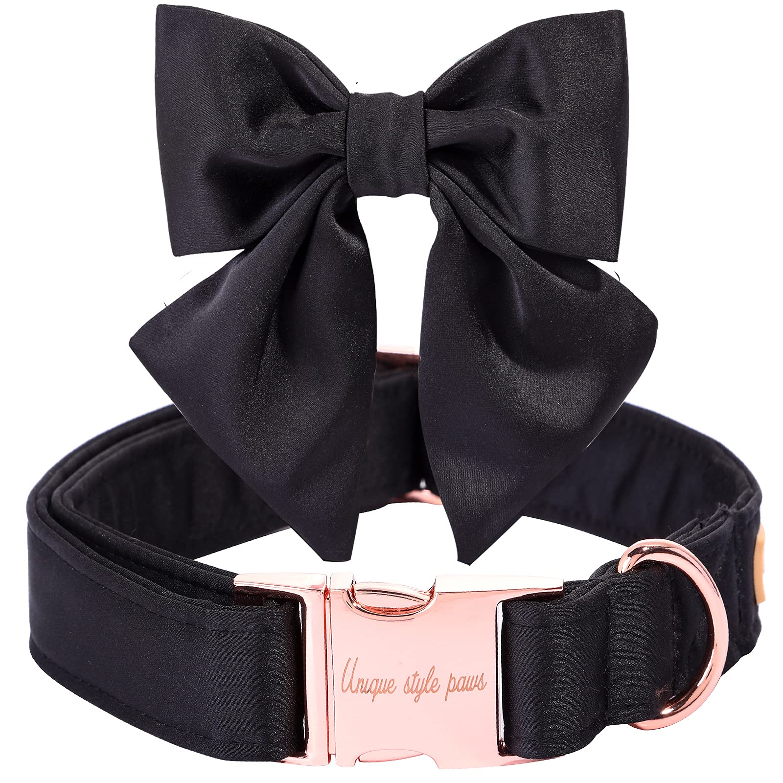 Unique Style Paws Silk Black Color Dog Collar Adjustable Durable Dog Collar With Bow Wedding Bow Tie Dog Collar For Large Dogs