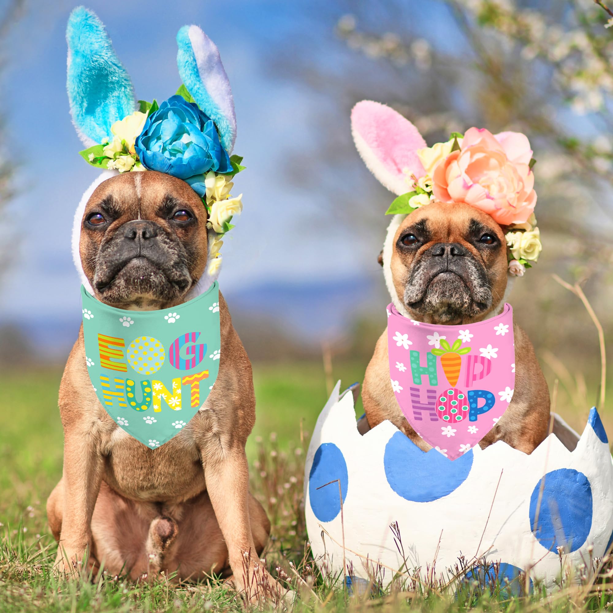 Easter Dog Bandanas 2 Pack, Hip Hop Egg Hunt Dasiy Paws Dog Scarfs For Boy And Girl, Pet Scarves For Easter Day Holiday Neckerch