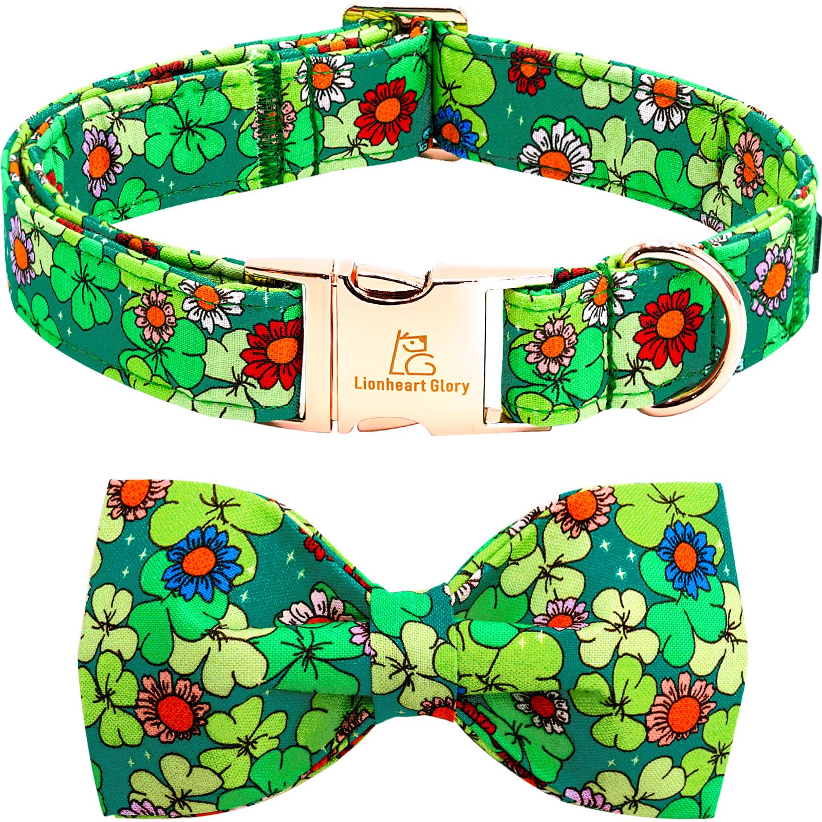 Lionheart Glory St.Patrick'S Day Dog Collar-Lucky Clover Shamrock Dog Bow Collar For Medium Dogs Spring Green Trefoil Collars Wi