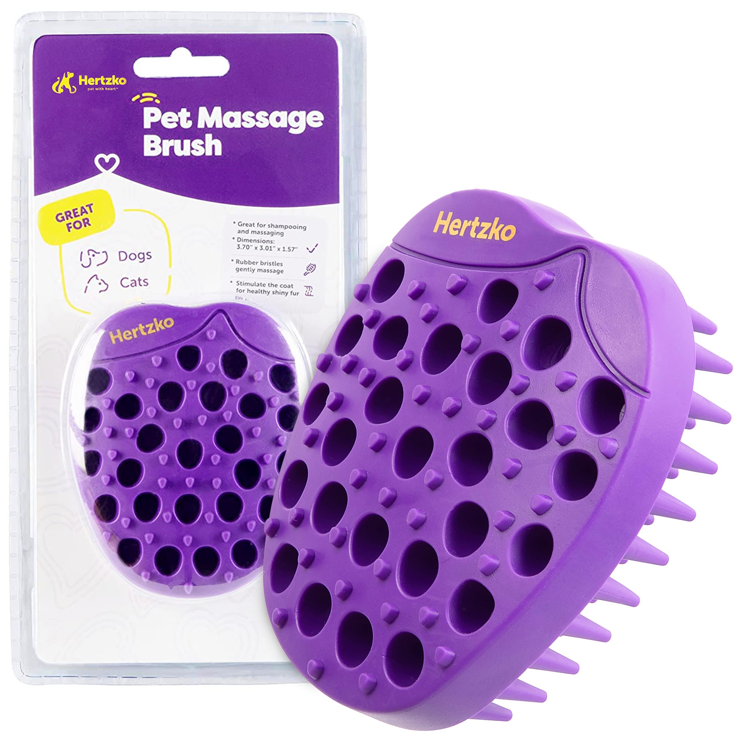 Hertzko Pet Bath & Massage Brush - Dog Bath Brush Scrubber for Shampooing and Massaging Dogs, Cats, Small Animals, Short/Long Ha