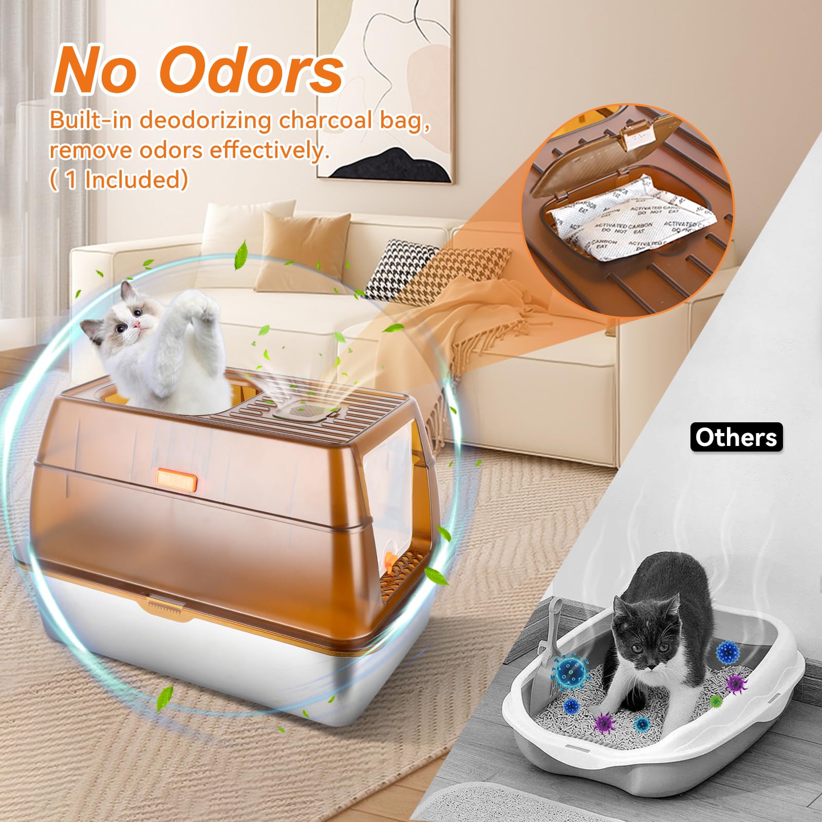 Bartuke Stainless Steel Cat Litter Box With Lid, Extra Large Enclosed Litter Box For Big Cats High Sided Metal With Removable Li