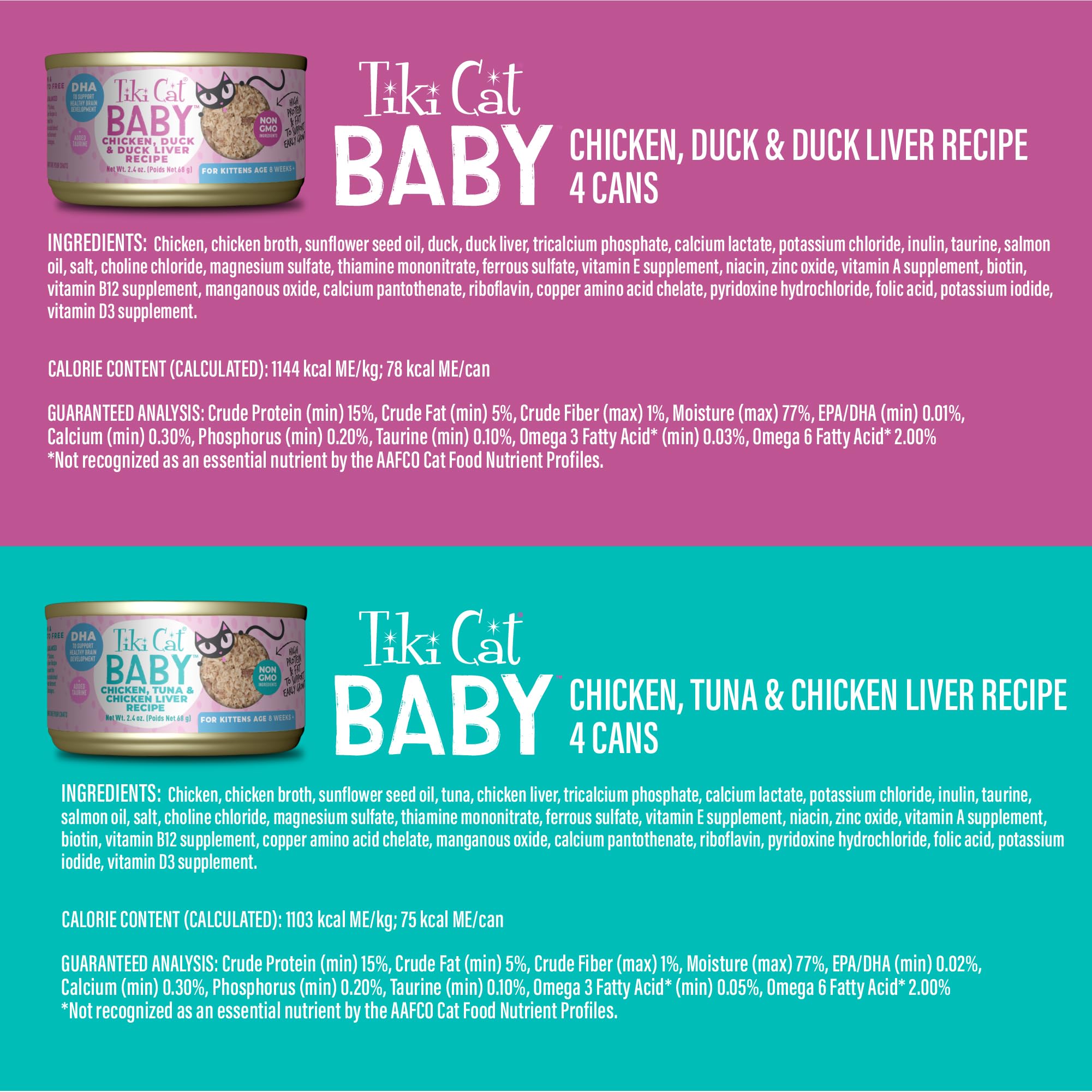 Tiki Cat Baby Favorites Whole Foods Wet Cat Food for Kittens Mega Pack, 2.4 oz. Cans (24 Count)