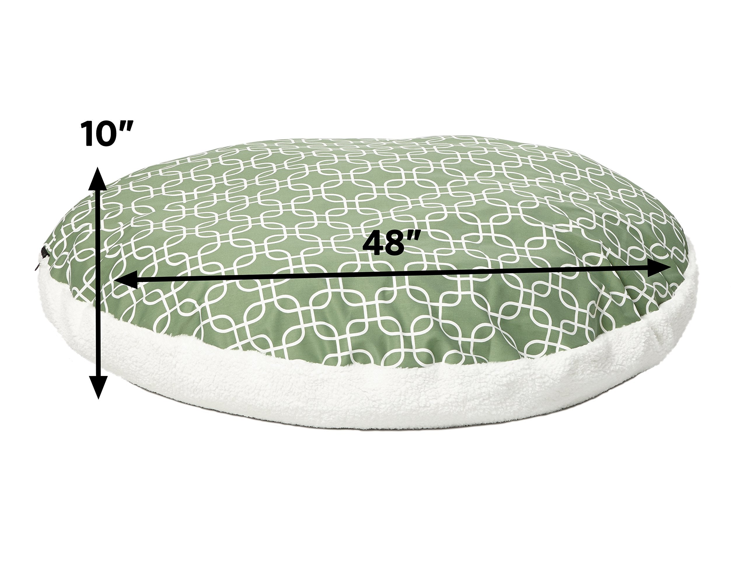 Midwest Homes For Pets Pf0048T-Fgr Over-Stuffed Dog Bed, Large, 48' Round, Large Dog Breed, Green Geometric Pattern