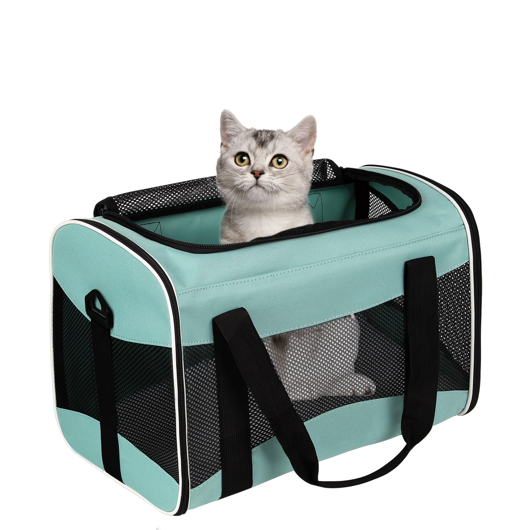 Top Tasta Cat Carrier - Soft-Sided Pet Travel Bag, Airline Approved, 17"x11"x11", Green, Up to 15 lbs, Model: top tasta-2-1
