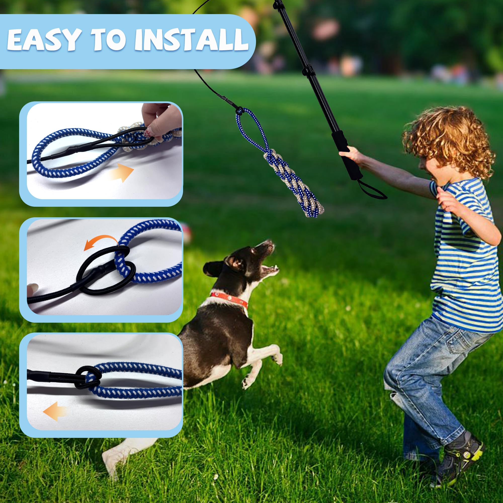 GRETMIX Flirt Pole for Dogs, Interactive Toys Tug-of-war for Dogs, Four-Section Retractable Adjustable Length, Chase Toys with R