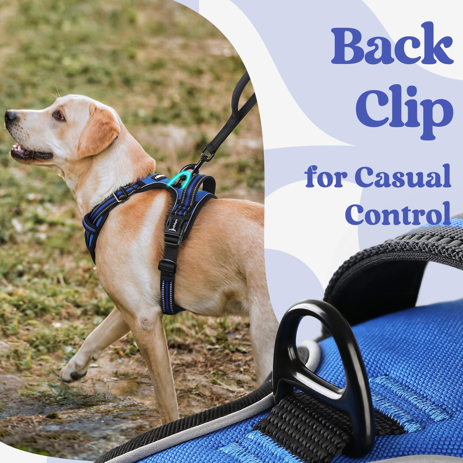Rabbitgoo Dog Harness For Large, No Pull Pet Harness With 3 Buckles, Adjustable Soft Padded Pooch Vest With Instant Control Handle, Easy Walking Reflective Pet Vest For Extra Large Dogs, Blue, Xl