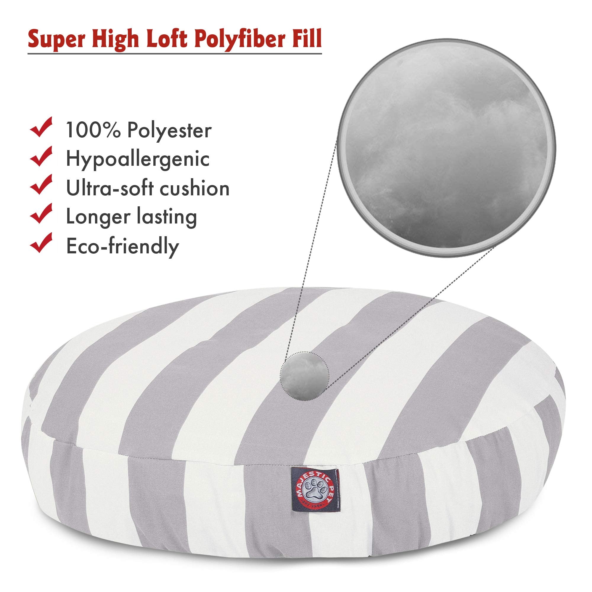 Majestic Pet Indoor Outdoor Vertical Stripe Round Pet Dog Bed With Removable Washable Cover, Gray, Medium