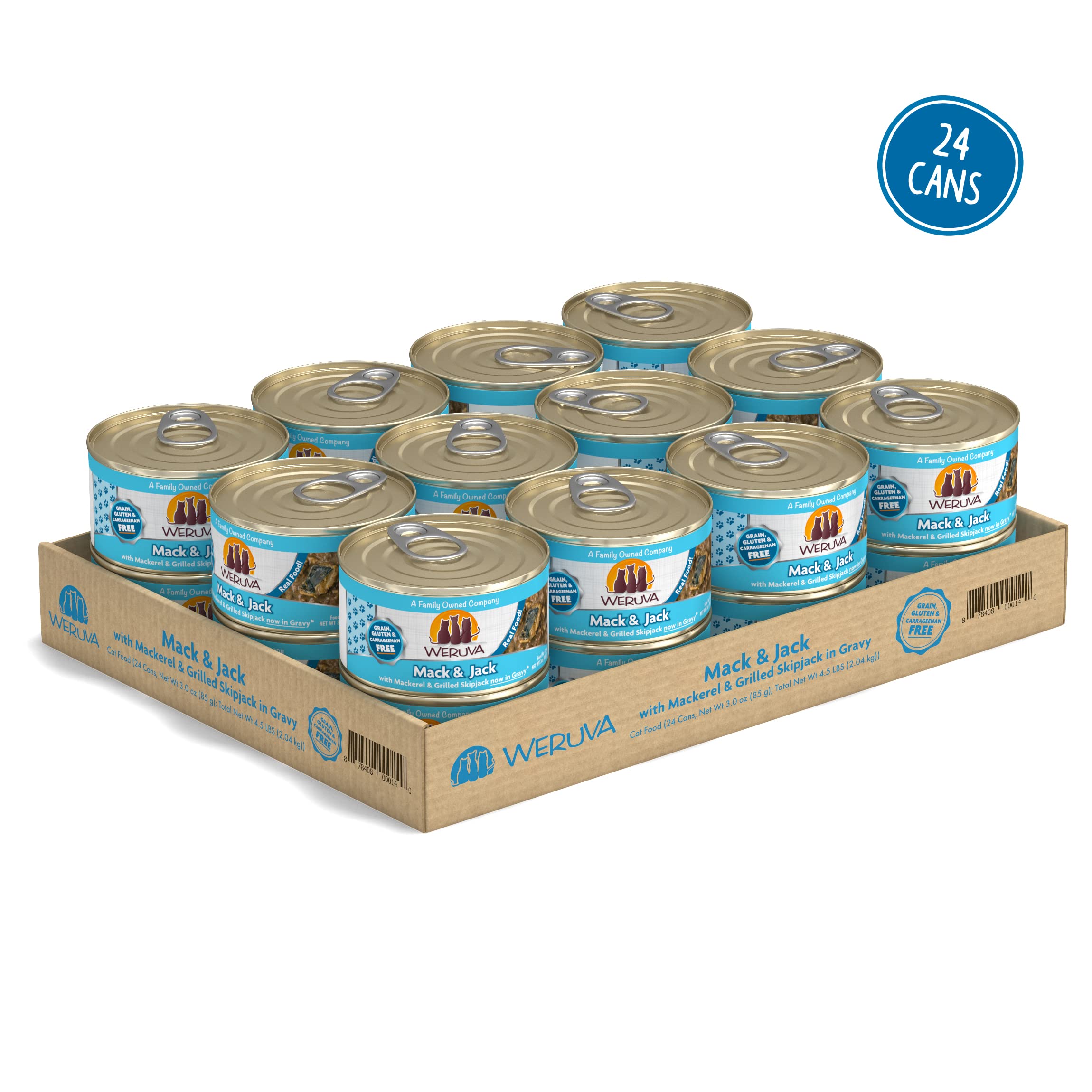 Weruva Classic Cat Food, Mack & Jack with Mackerel & Grilled Skipjack in Gravy, 3oz Can (Pack of 24)