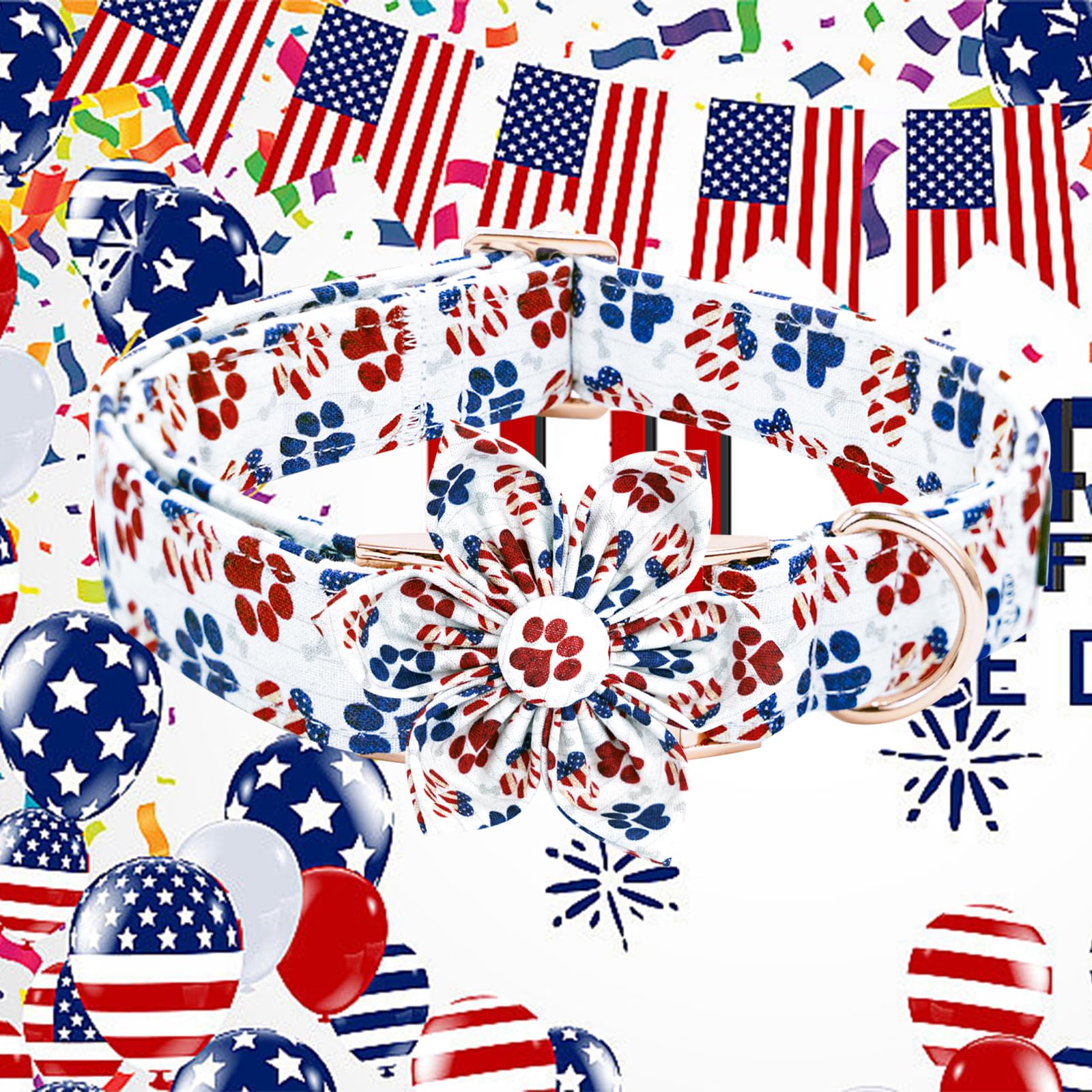Independence Dog Collar, Patriotic Pet Collar With Flower American 4Th Of July Holiday Pet Gift Cotton Soft Flower Dog Boy Girl
