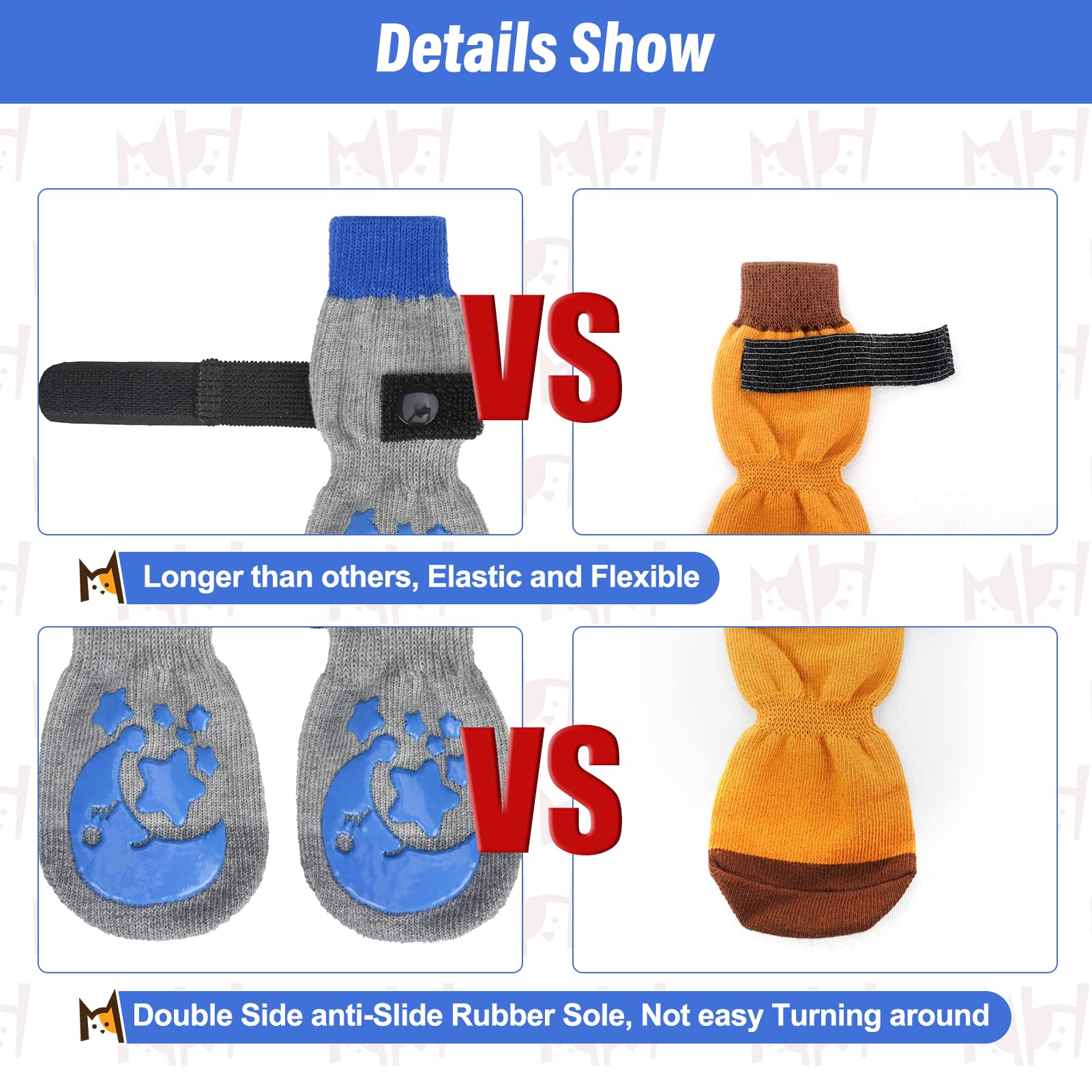 Beautyzoo Anti-Slip Dog Socks With Grips Traction Control For Small Medium Large Dogs, Non Skid Indoor Double Side Pet Paw Prote