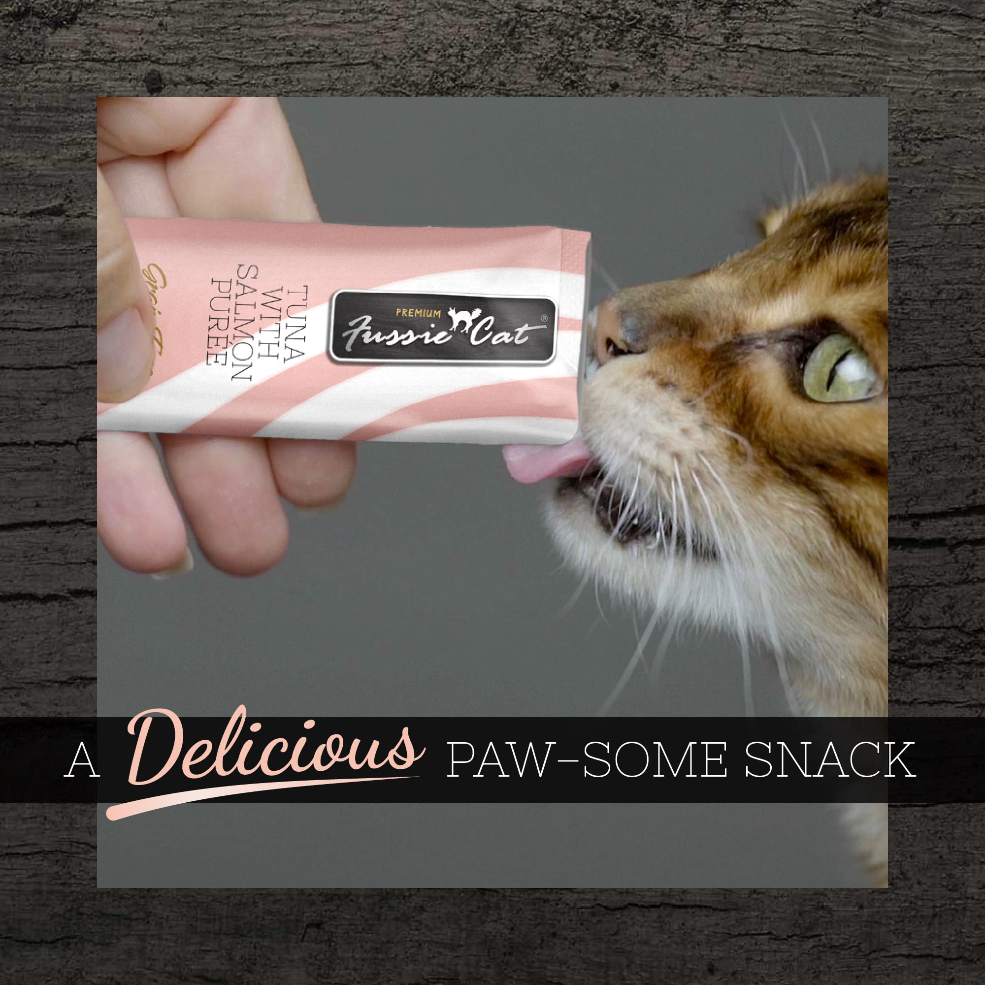Fussie Cat Tuna with Salmon Puree Lickable Cat Treats, 0.5oz Pouch, Pack of 4, Grey