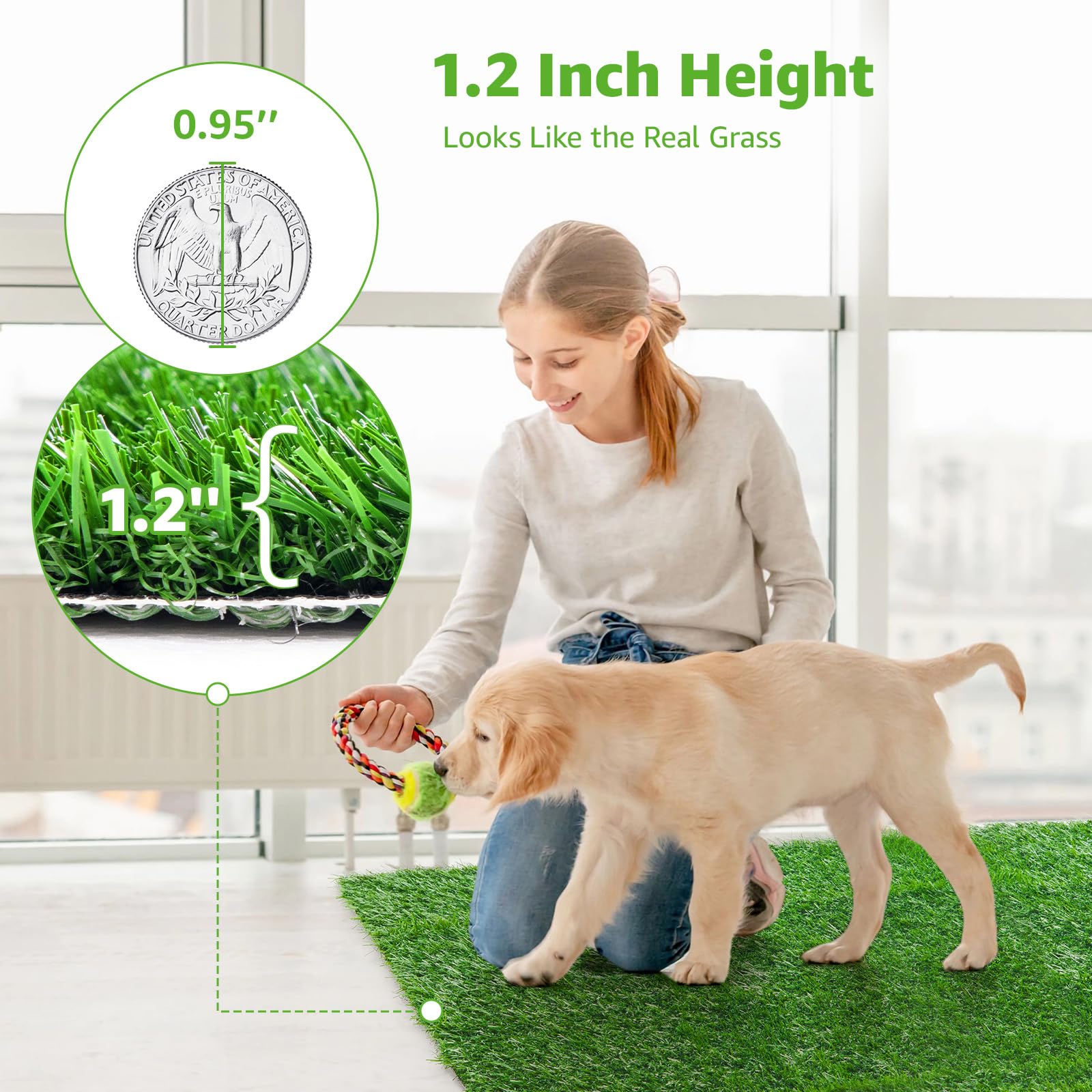 Artificial Dog Grass Pee Pad 23''X23'' 2 Pack, Washable Indoor Potty Training Replacement Turf For Puppy, Reusable Realistic Fak