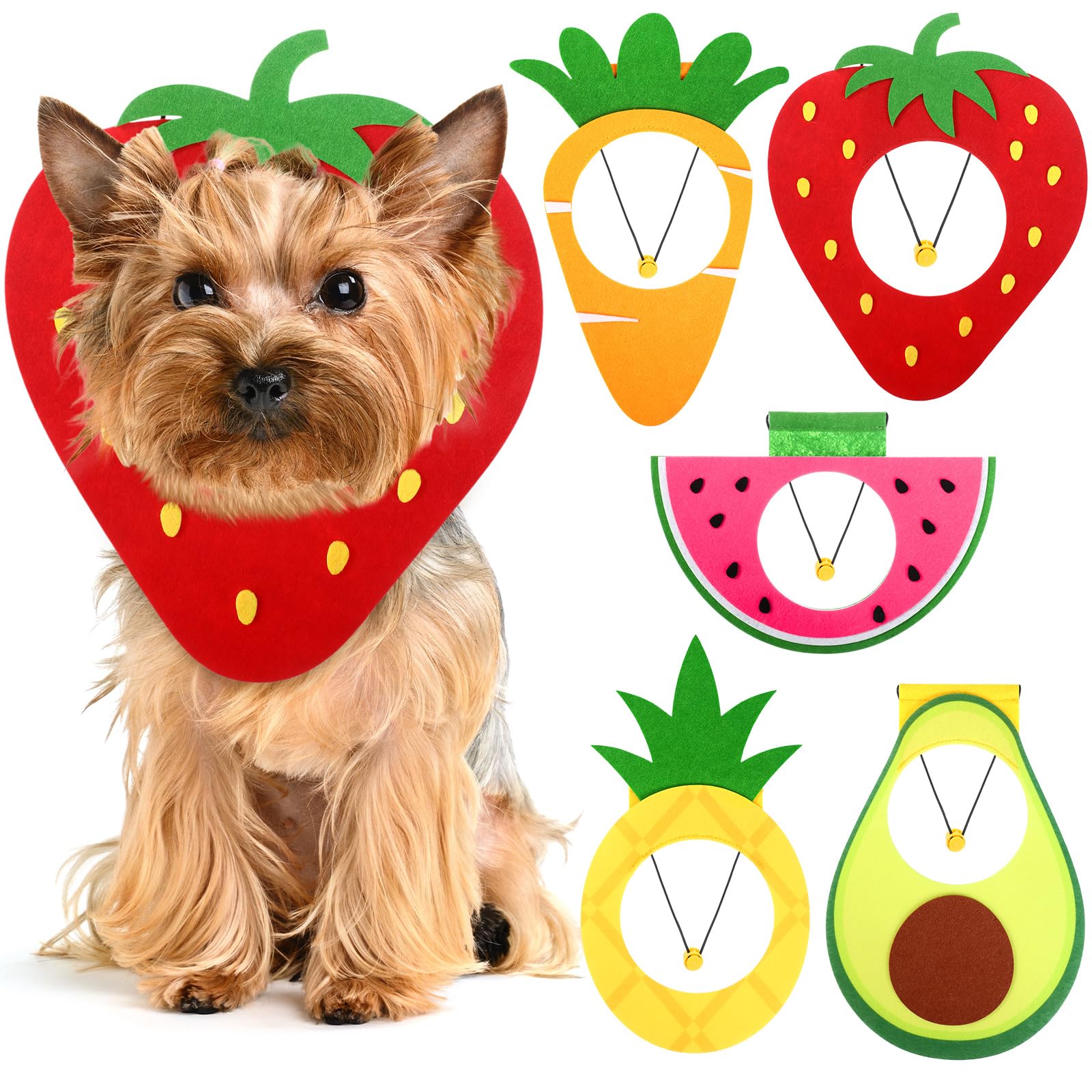 Huhumy 5 Pcs Halloween Cute Dog Adorable Costume Dog Photo Booth Props Adjustable Pet Fruit Shaped Hat Headgear Mane Outfit with