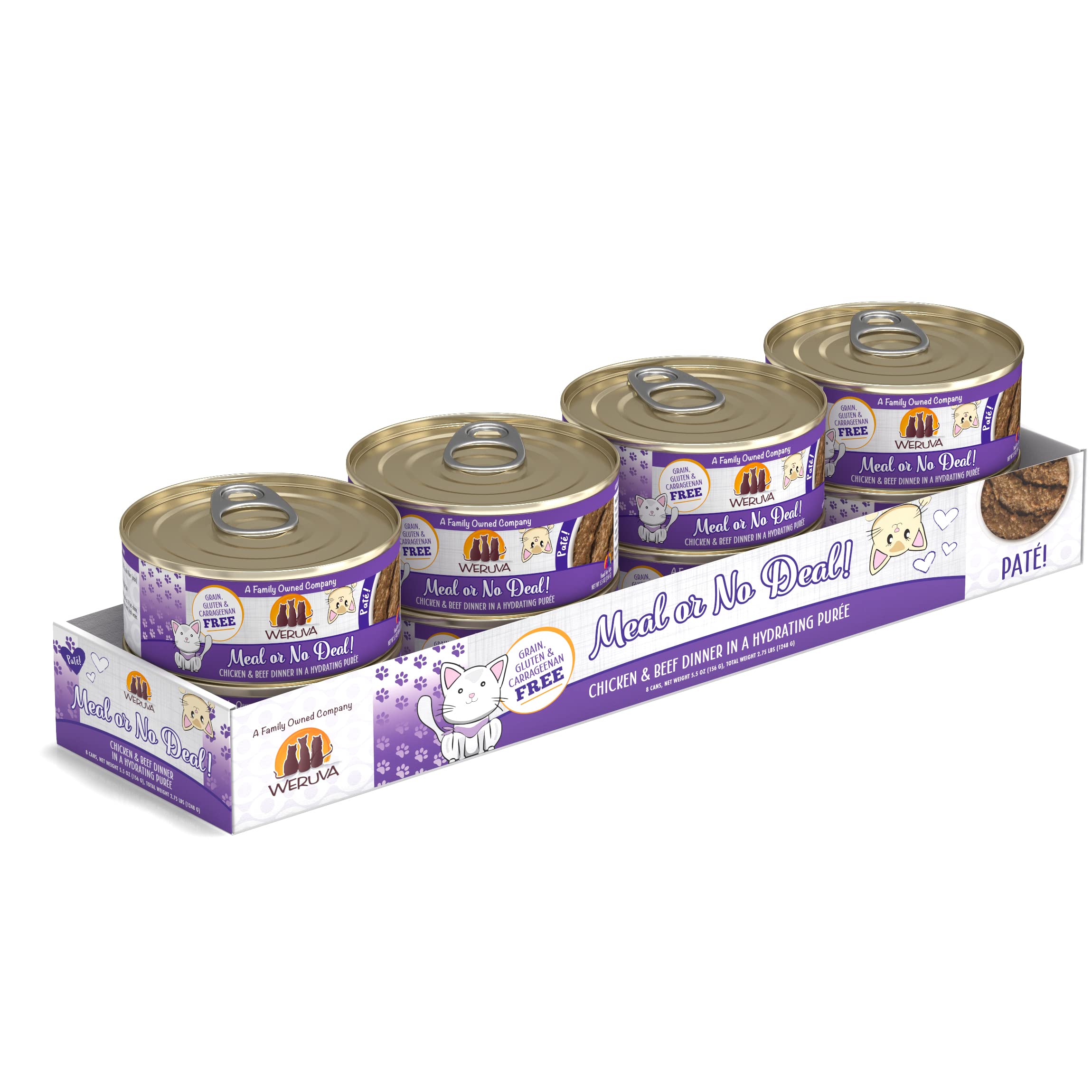 Weruva Wet Cat Food, Meal or No Deal with Chicken and Beef Pate, 5.5oz Can, Pack of 8