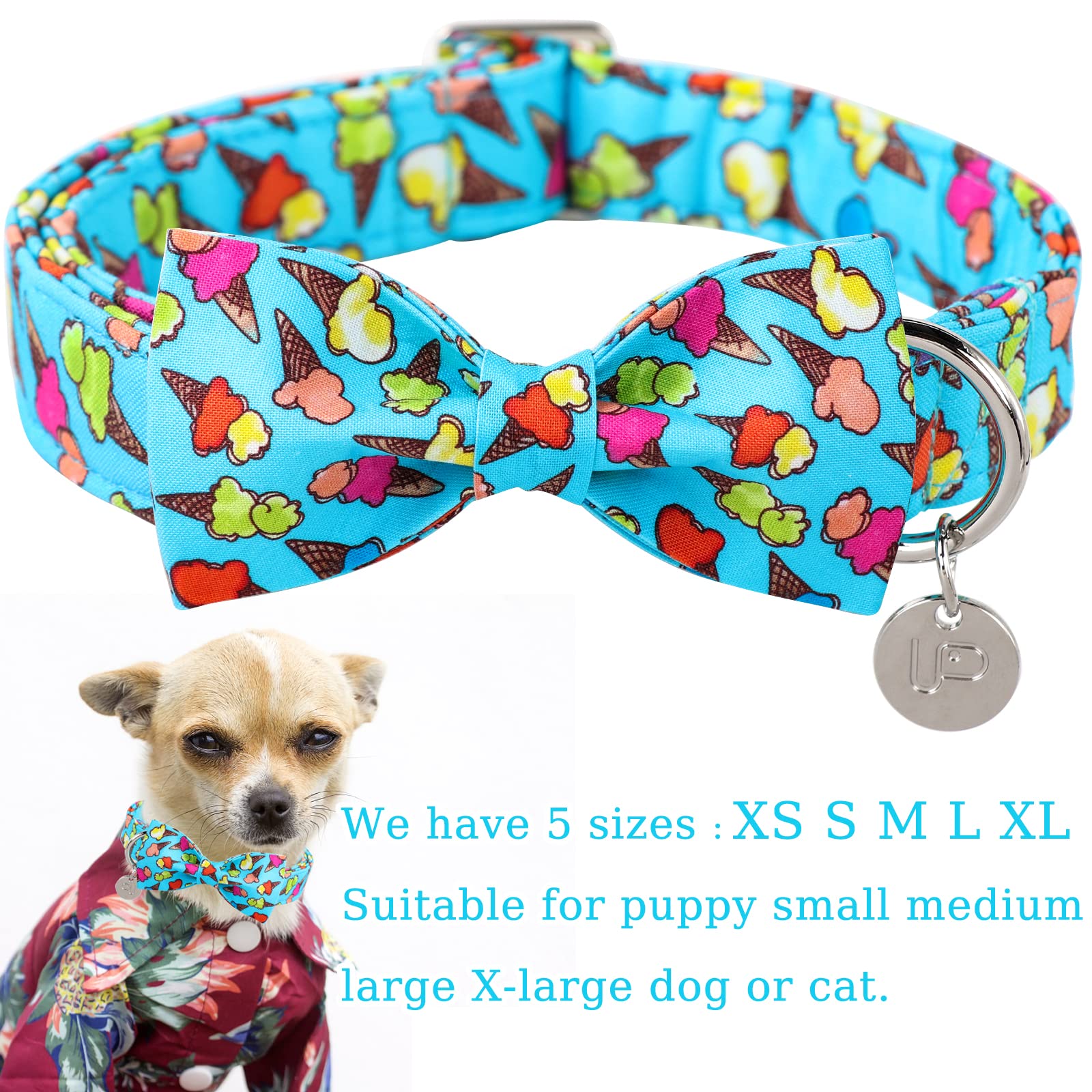 Up Urara Pup Summer Dog Collar With Bow Tie, Cotton Cute Bowtie Dog Collar, Summer Bowtie Collar For Small Boy Girl Dog, Comfort