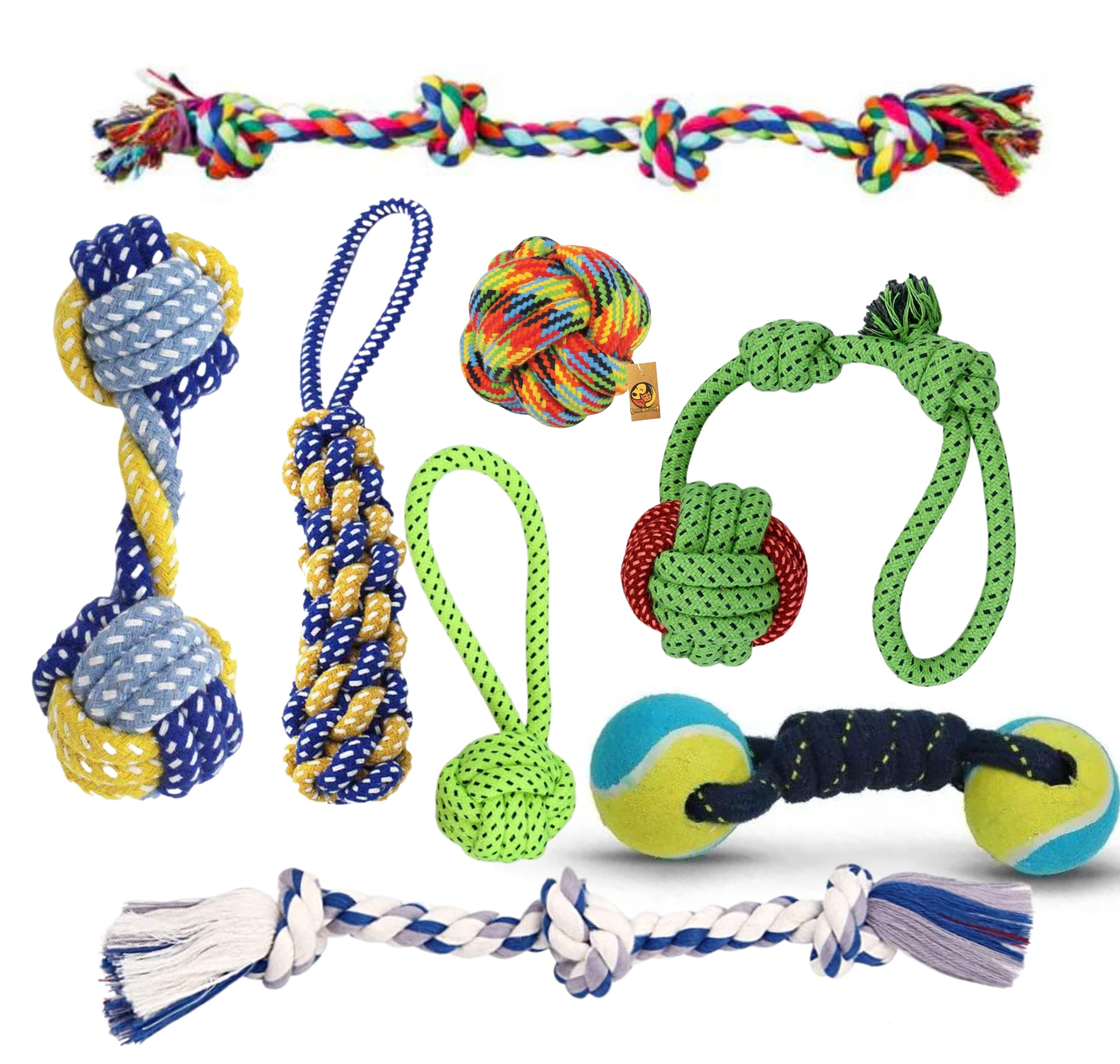 Foodie Puppies Cotton Rope Braided Chew Toys  Combo Of 8 For All Breed Size Of Dogs | Chew Toy Teether & Latex NonToxic Toys |