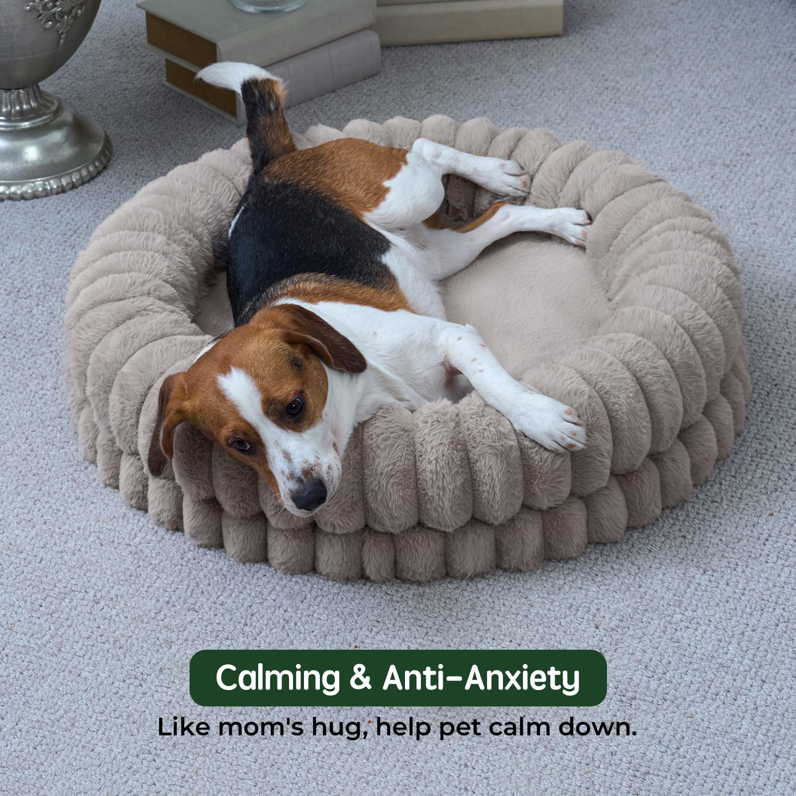 Balance Luxury Donut Dog Bed, 30 Inches Round Dog Bed Medium Size Dogs Washable, Egg Crate Foam Calming Dogs Bed For Pets With A