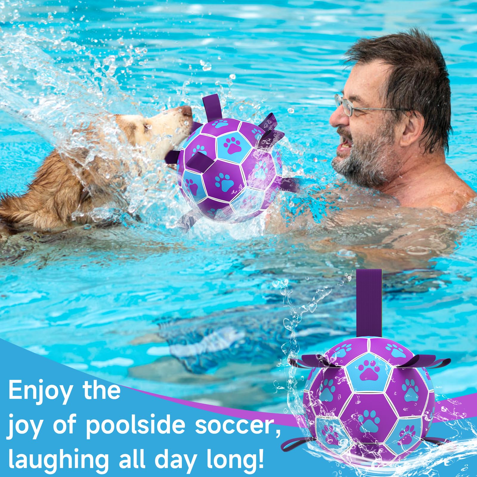 Qdan Dog Toys Soccer Ball - Durable Dog Balls With Strap For Medium Small Dogs, Puppy Birthday Gifts, Dog Tug Toy For Tug Of War