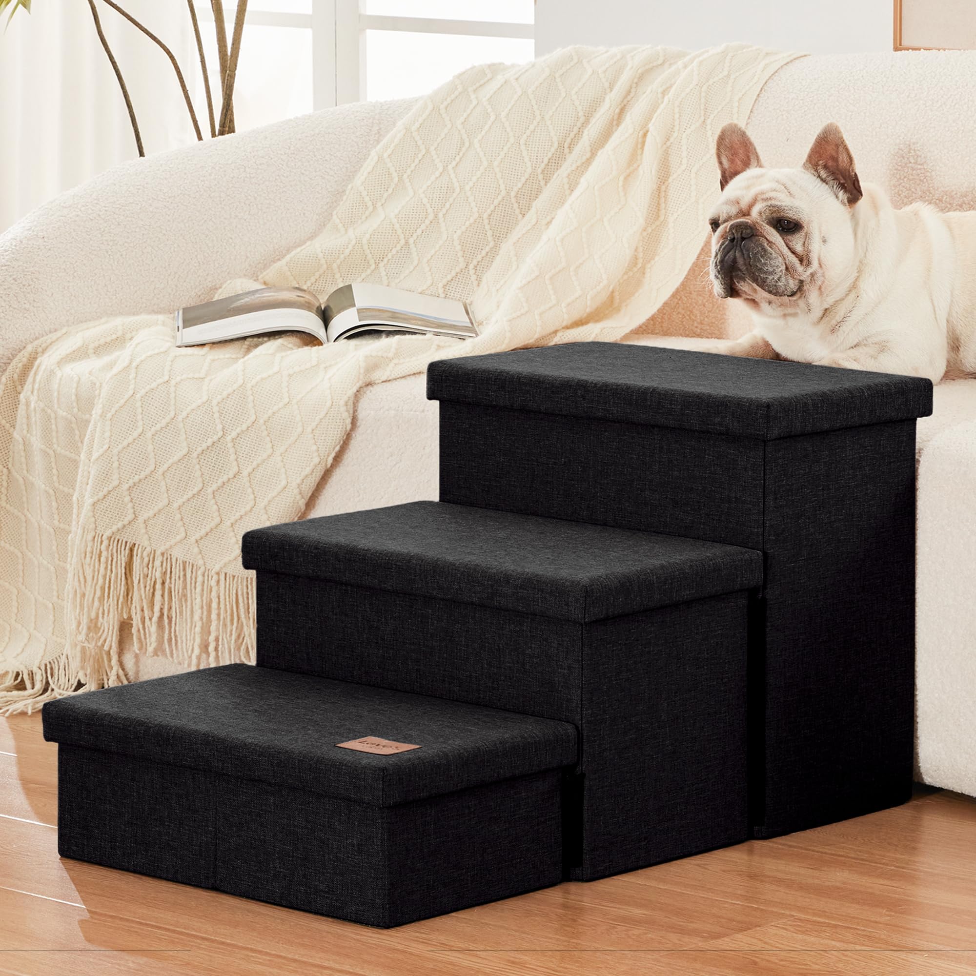 Loves cabin Dog Stairs with Storage,3 Steps Wider Dog Steps for High Bed 18 H,Foldable Pet Stairs for Small Medium Large Dogs C