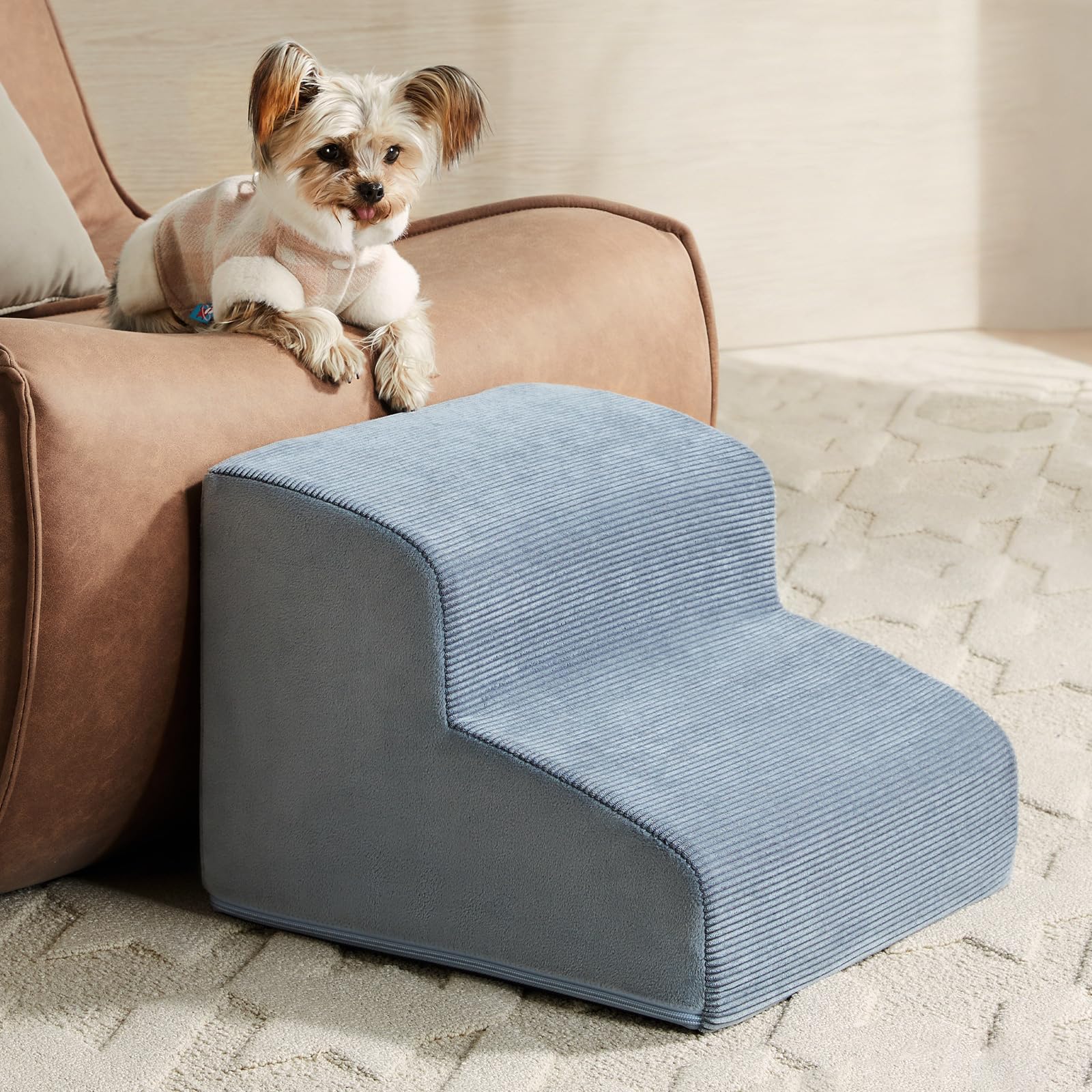 LEXTRO Dog Stairs for Small Dogs, 2-Steps Dog Ramp for Couch, Pet Stairs with Highly Supportive Foam and Non-Slip Bottom, Pet St