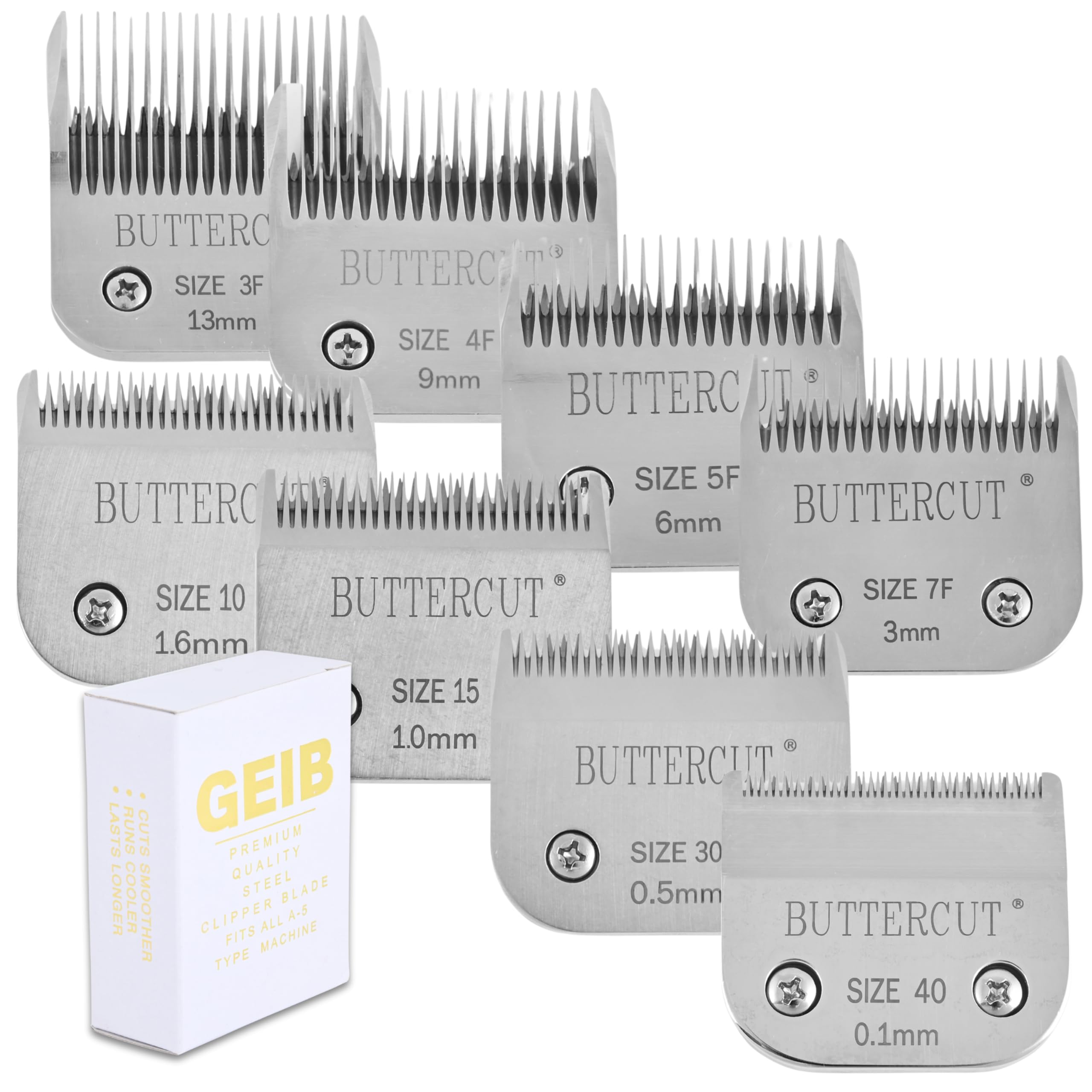 Geib Buttercut 8 Pack Dog Clipper Blades - Grooming Kit - Carbonized Steel Construction, Long-Lasting Durable Blades
