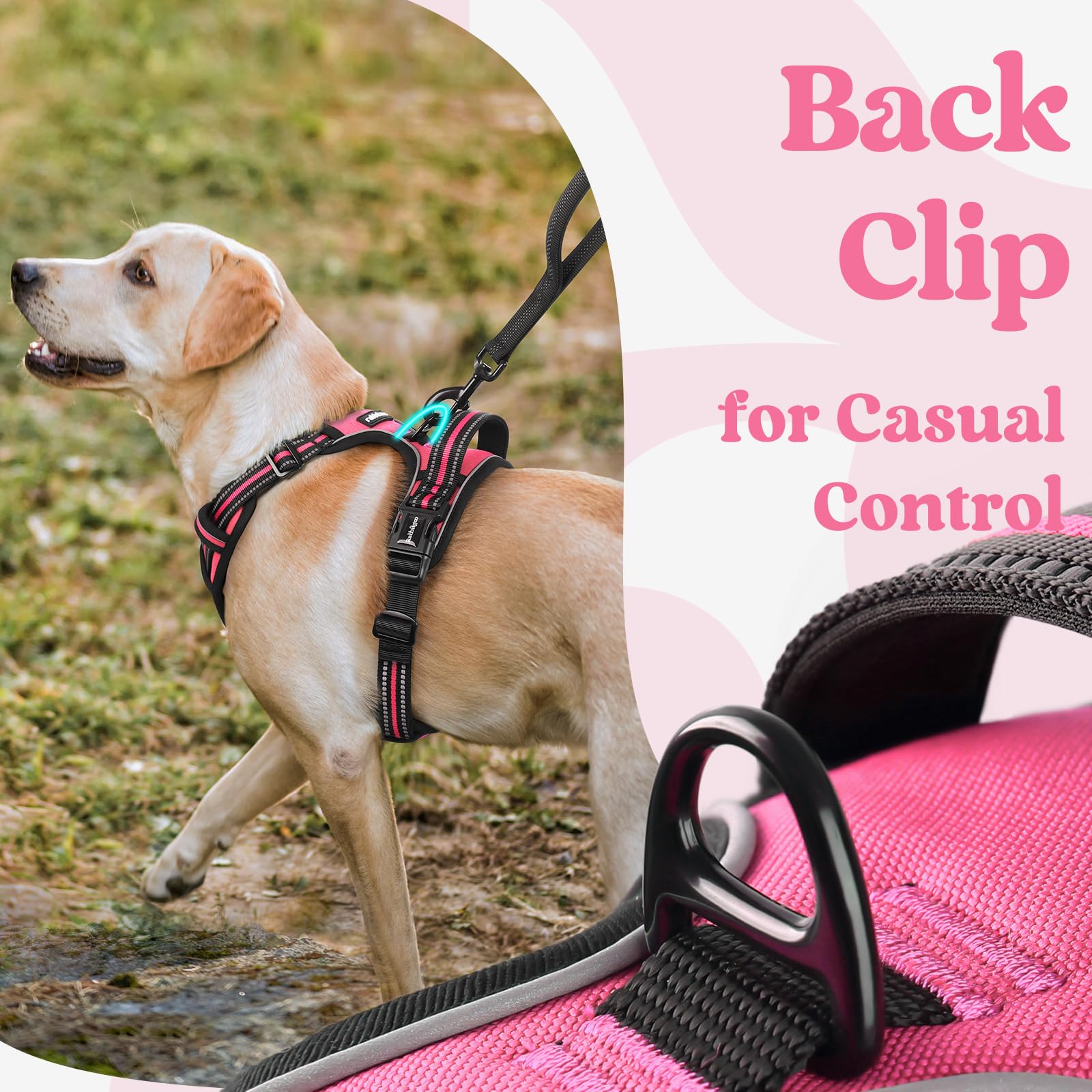Rabbitgoo Dog Harness Small Sized, No Pull Pet Harness With 3 Buckles, Adjustable Soft Padded Pooch Vest With Instant Control Handle, Easy Walking Reflective Pet Vest For Small Dogs, Rose Pink, S