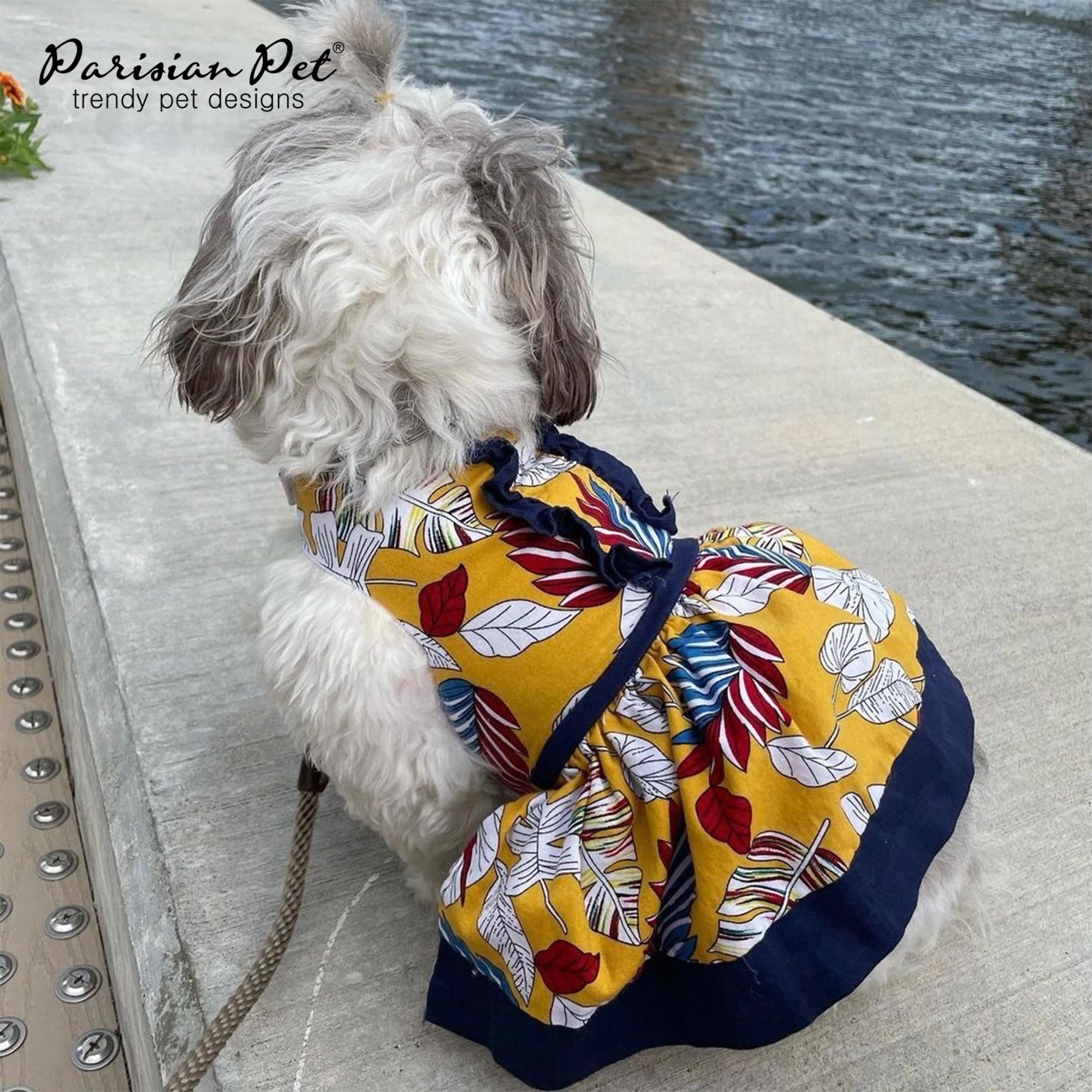 Parisian Pet Tribal Leaves Summer Dress - Magic Strap Closure Beach Outfit - Lightweight And Breathable Dresses For Large Dogs G