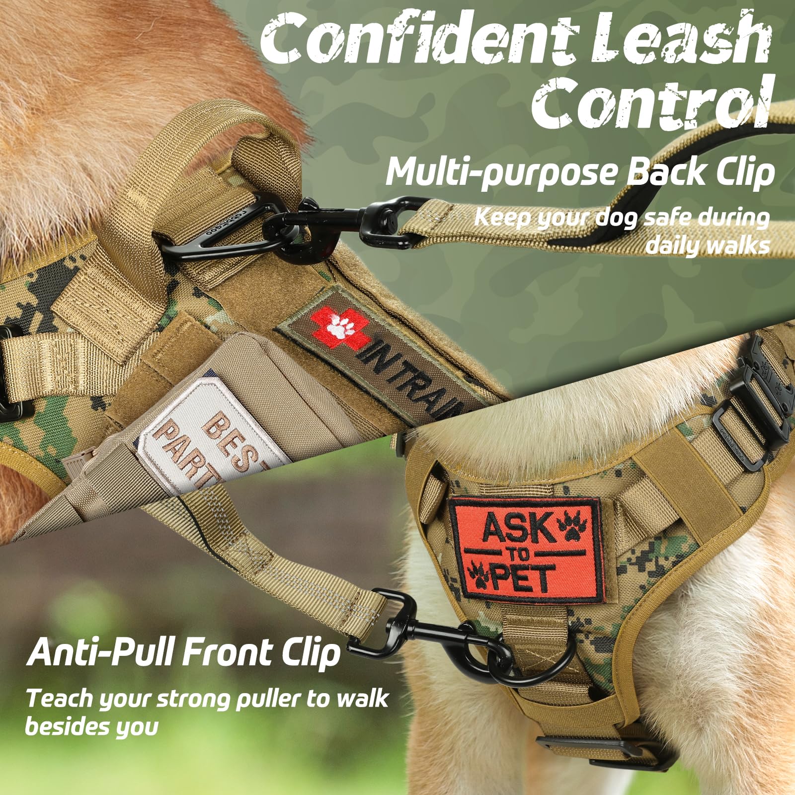 Rabbitgoo Tactical Dog Harness For Large Dogs, Heavy Duty Dog Harness With Handle, No-Pull Service Dog Large Breed, Adjustable M
