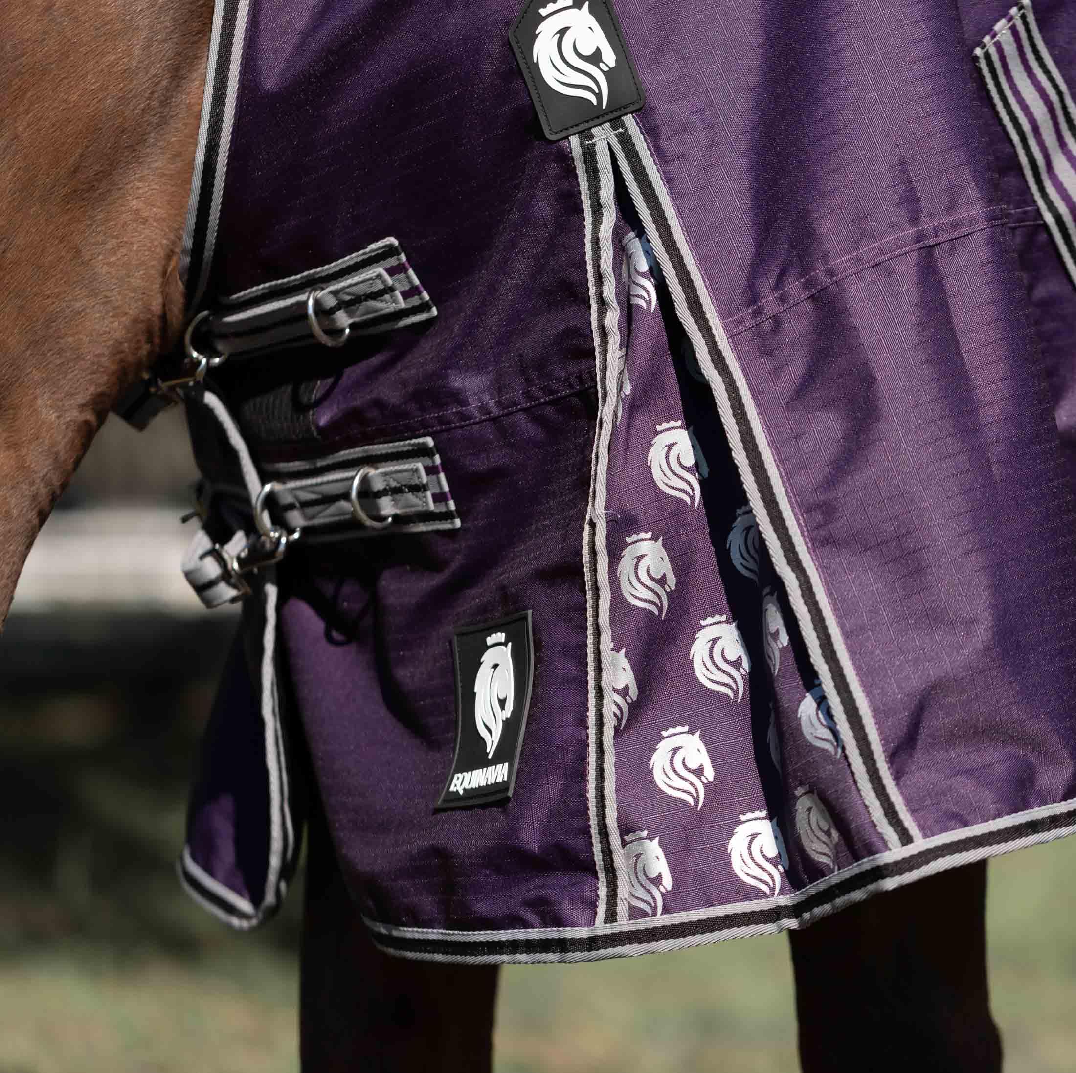 Equinavia Norse No Fill Horse Rain Blanket (0g) | Waterproof Lightweight Turnout Sheet - Black - 66 in - Grape Purple - 72 in