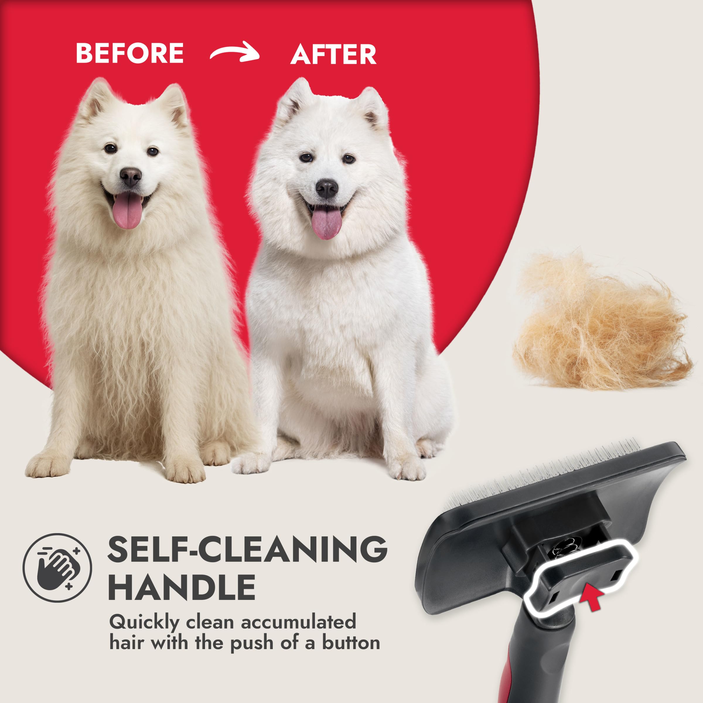 KONG Large Self-Cleaning Slicker Brush - Easy Hair Removal, Reduces Shedding, Non-Slip Grip, Long Metal Pins, for Medium to Larg