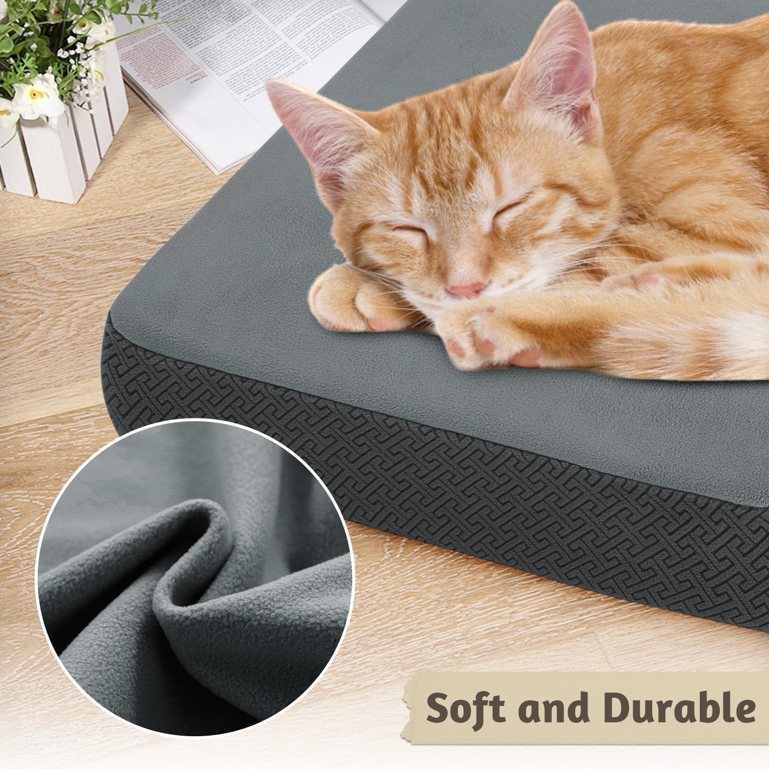 Softown Dog Bed Covers Replacement Washable Dog Bed Waterproof Cover Soft Cover For Dog Cat, Cover Only (Grey, 20X15X6 Inches)