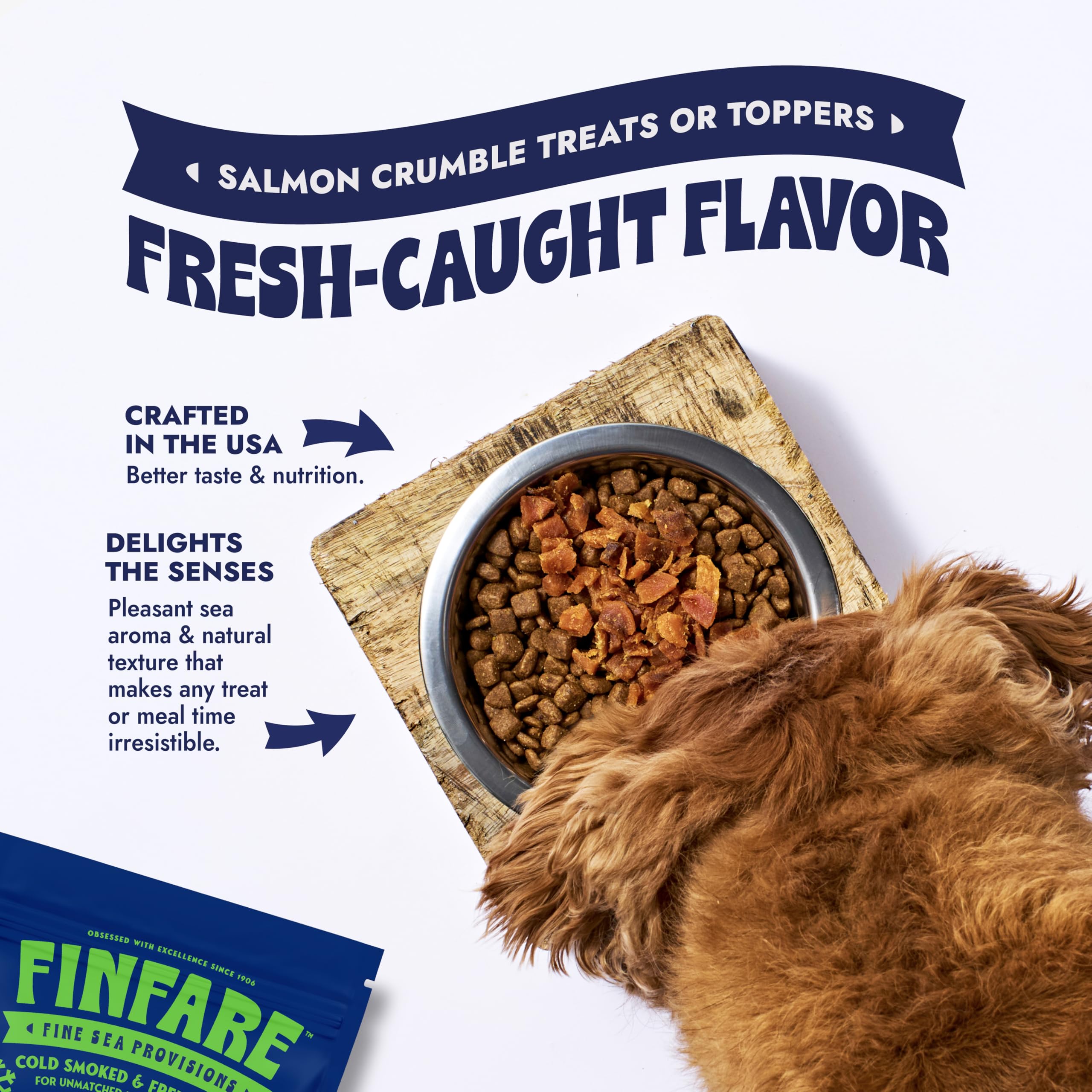 Finfare Freeze Dried Dog Treats, Salmon Crumbles, Protein & Omega-3s, Grain Free Salmon Dog Training Treats and Meal Topper, Cra