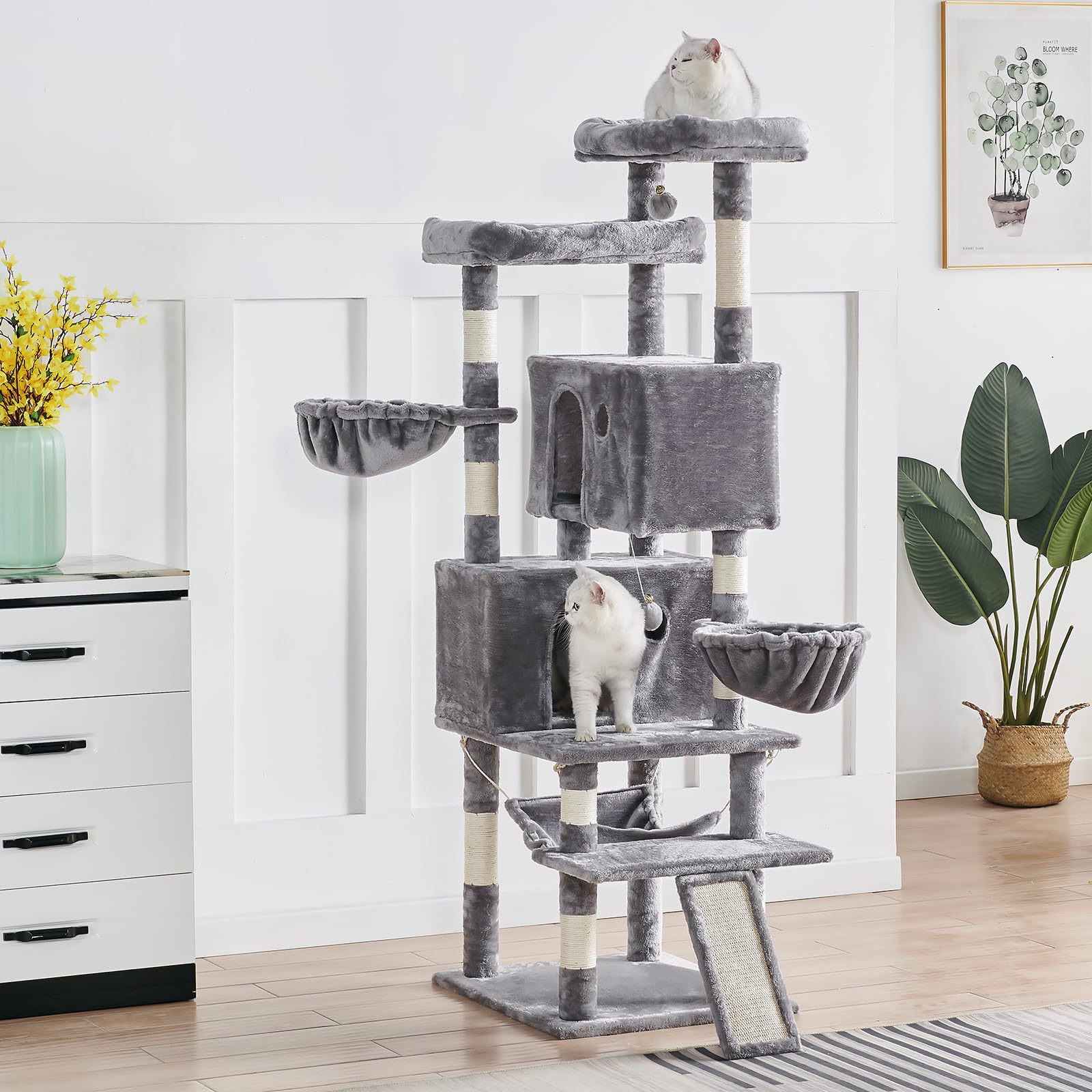 Cat Tree For Indoor Cats Large Adult, 66.9 Inches Multi-Level Tall Cat Tower With Sisal Scratching Posts, Large Plush Perches, S