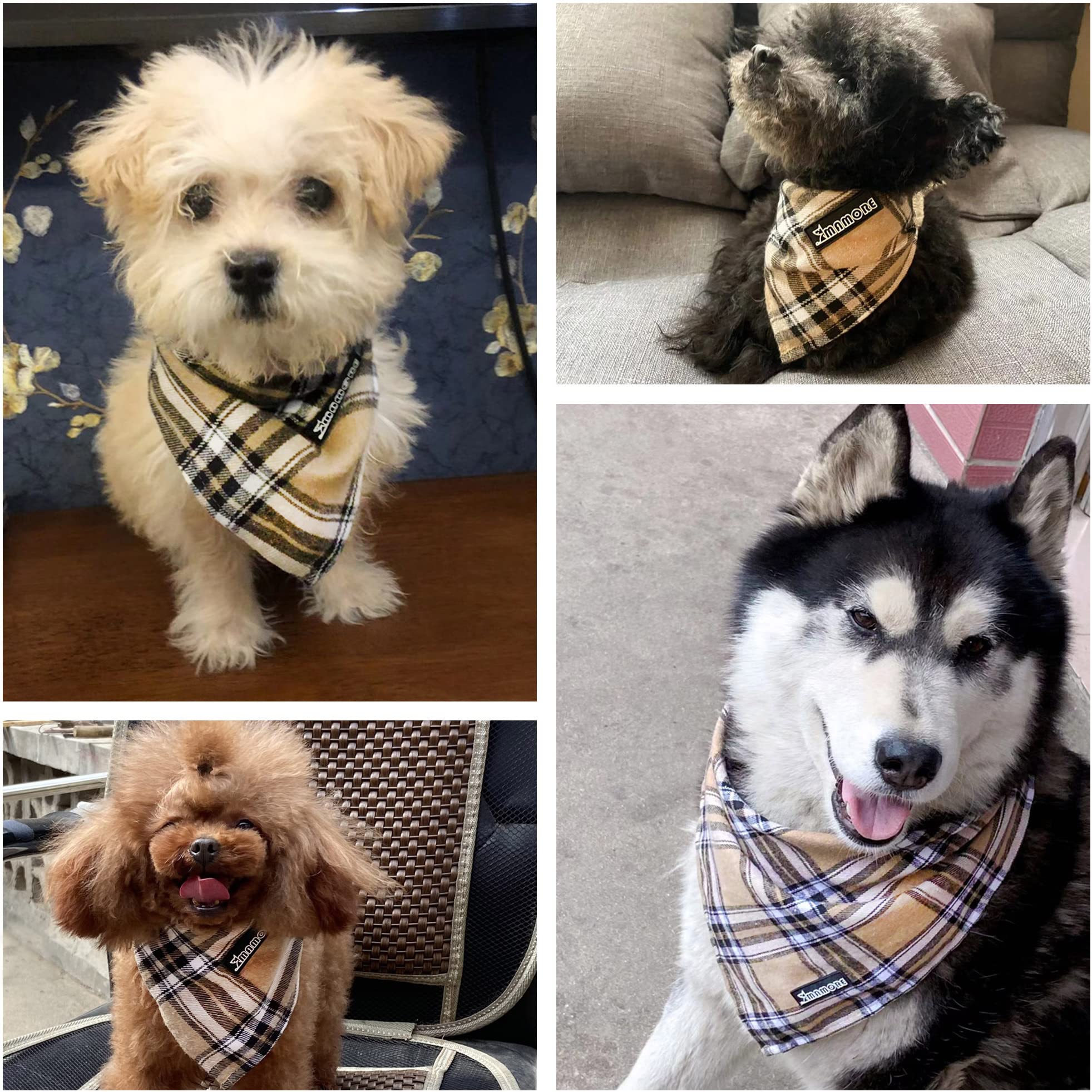 Soft Washable Plaid Bandanas For Dogs And Cats,Adjustable Triangle Bib Comfortable Scarfs For Girl Boy Dogs Puppies (Light Khaki, Large)