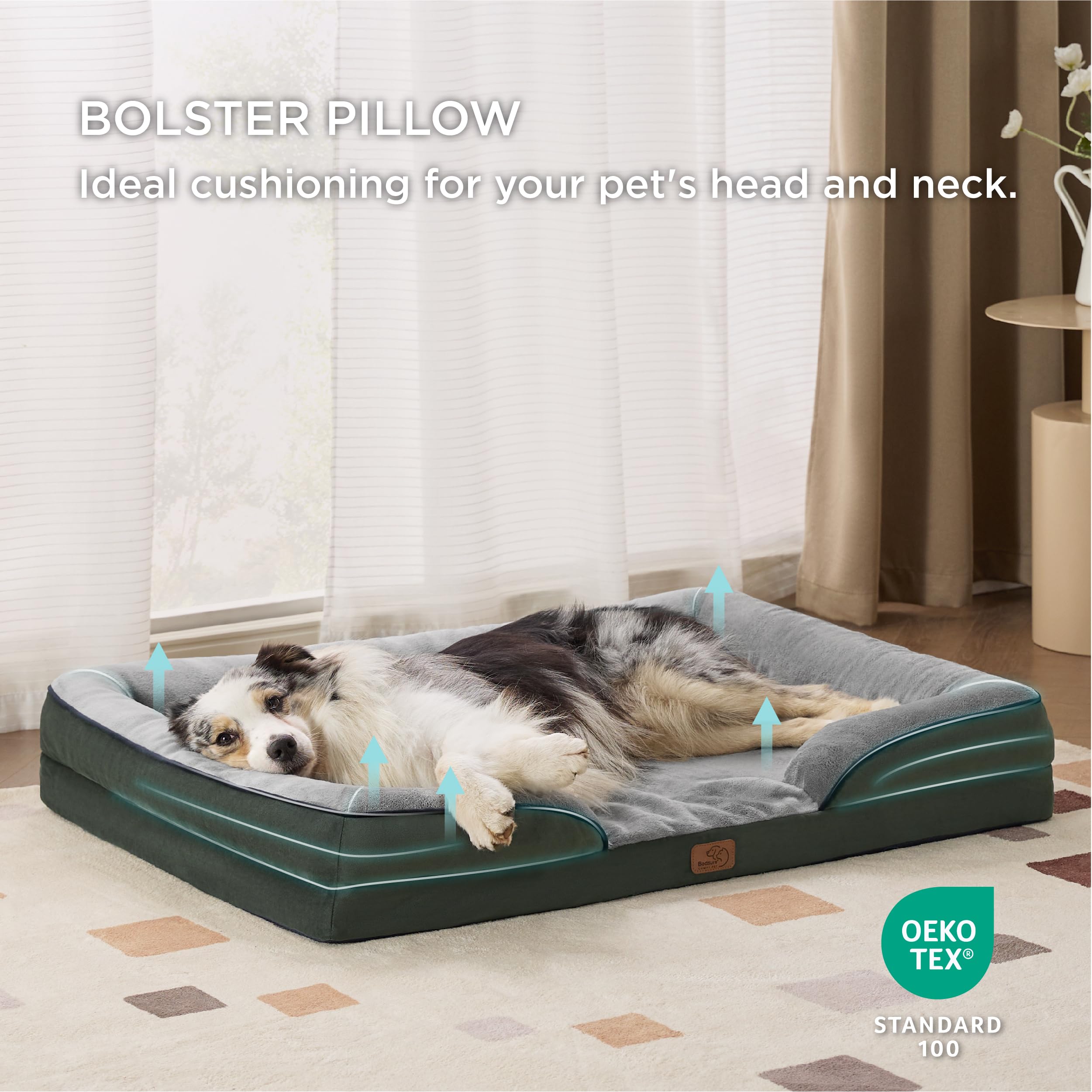 Bedsure Orthopedic Dog Bed For Extra Large Dogs - Xl Plus Waterproof Dog Sofa Beds, Supportive Foam Pet Couch Bed With Removable Washable Cover, Waterproof Lining And Nonskid Bottom, Dark Green